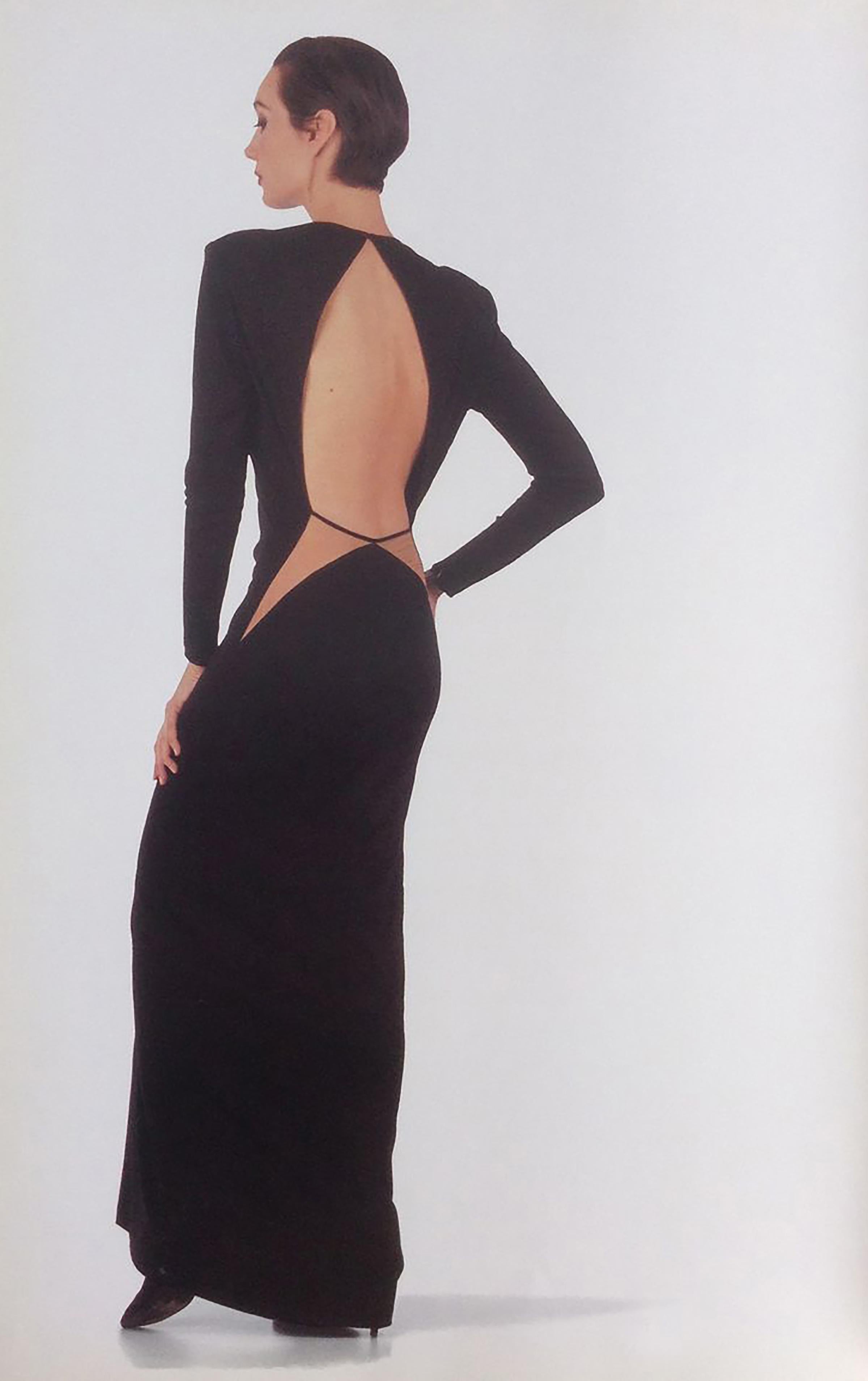 A/W 1989 Geoffrey Beene Black Long Sleeve Open-back Gown 4