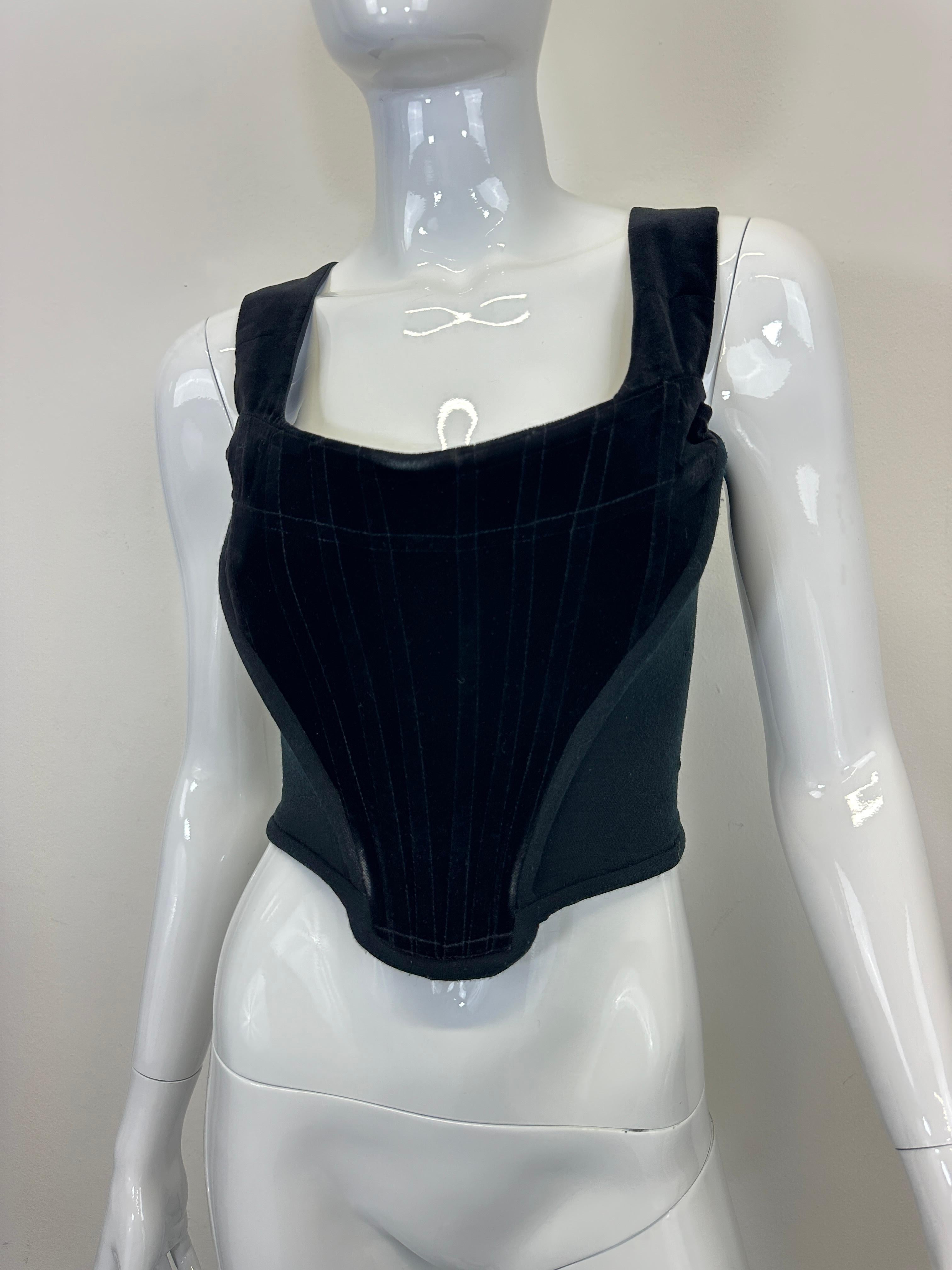 Black A/W 1989 Vivienne Westwood runway black velvet corset bustier corsage top For Sale