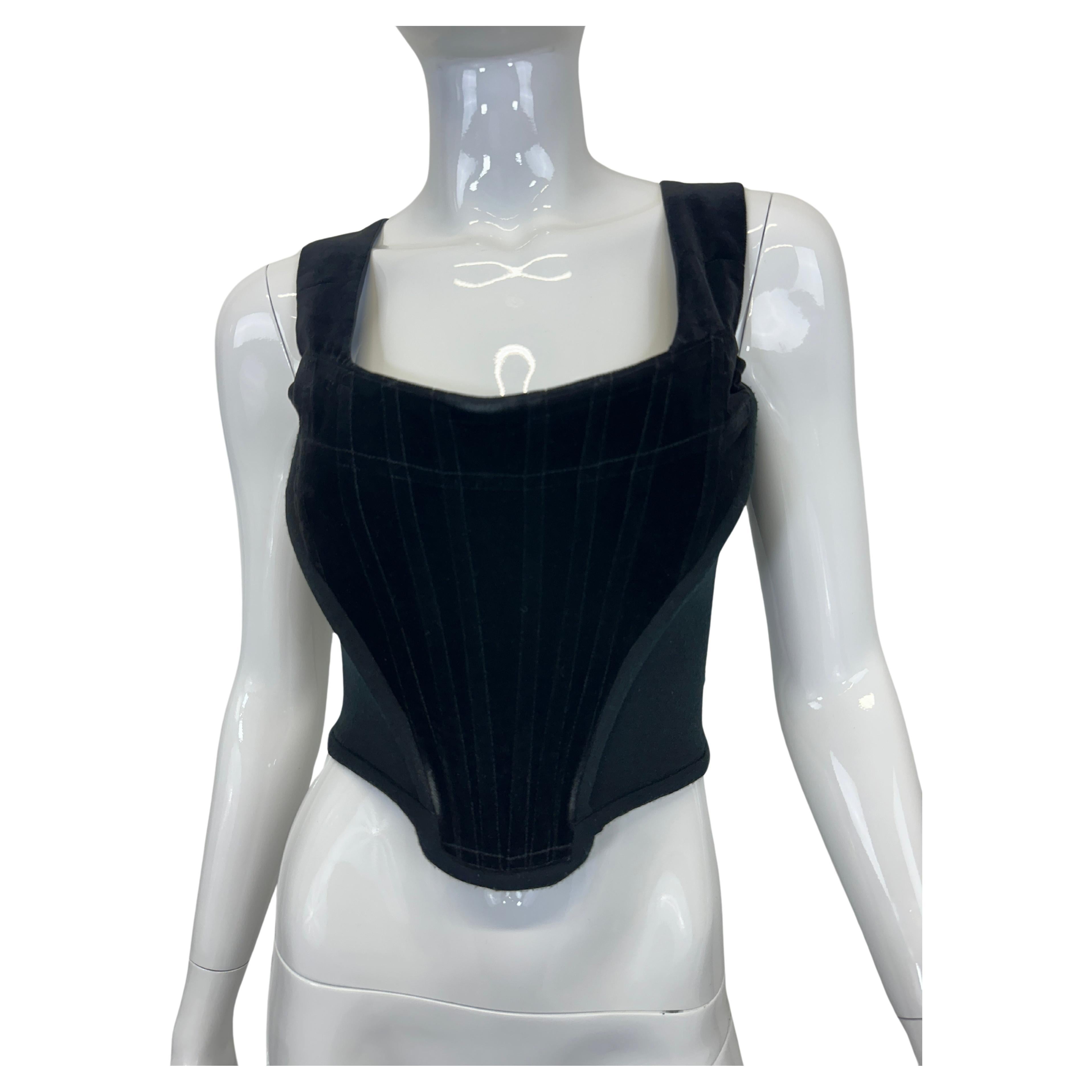 A/W 1989 Vivienne Westwood runway black velvet corset bustier corsage top For Sale
