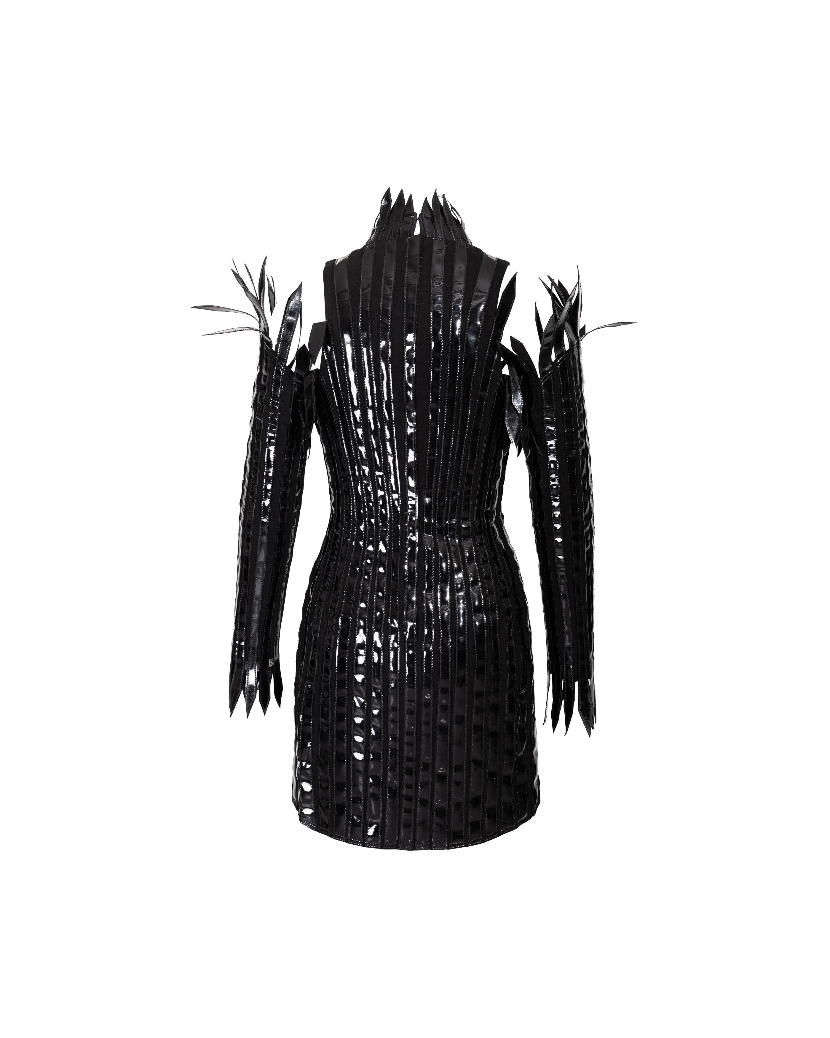 A/W 1990 Thierry Mugler Black Vinyl ‘Spike’ Dress and Sleeves In Good Condition In North Hollywood, CA
