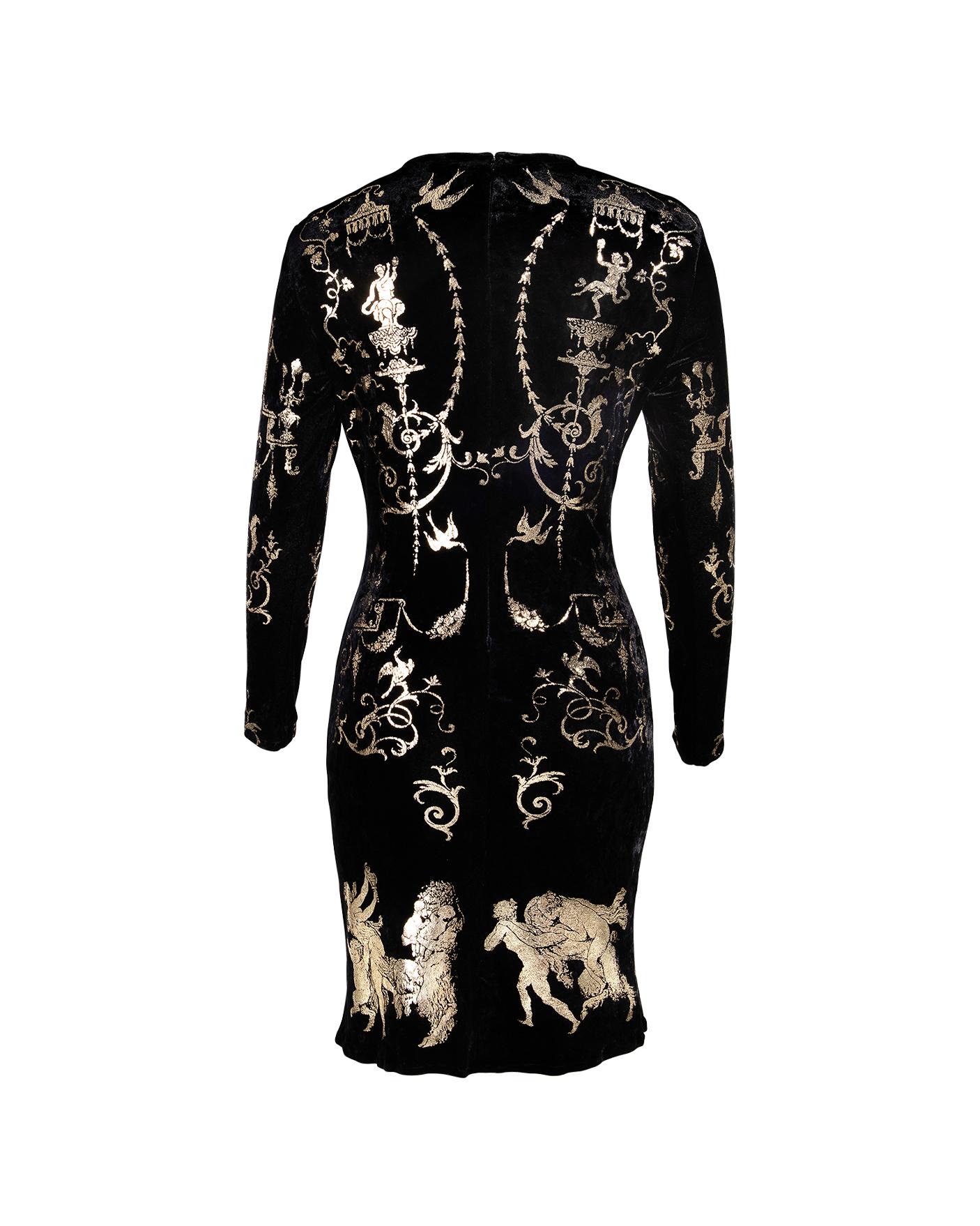 A/W 1990 Vivienne Westwood 'Portrait' Collection 'Boulle' Print Mini Dress In Excellent Condition In North Hollywood, CA