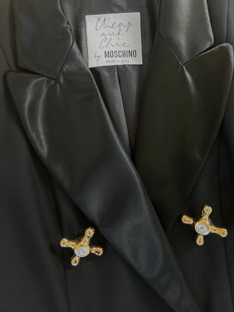 A/W 1991 MOSCHINO Black Wool & Satin Lapel Faucet Handle Tuxedo Jacket For Sale 1