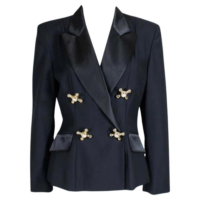A/W 1991 MOSCHINO Black Wool & Satin Lapel Faucet Handle Tuxedo Jacket For Sale