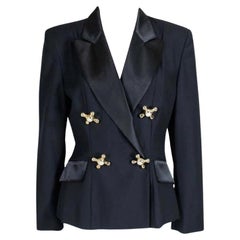 Retro A/W 1991 MOSCHINO Black Wool & Satin Lapel Faucet Handle Tuxedo Jacket