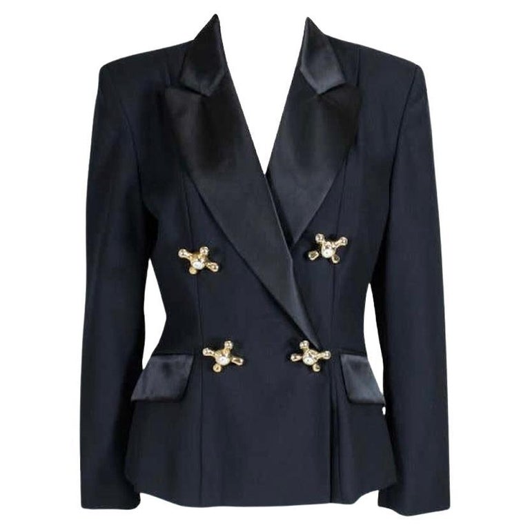 A/W 1991 MOSCHINO Black Wool and Satin Lapel Faucet Handle Tuxedo 