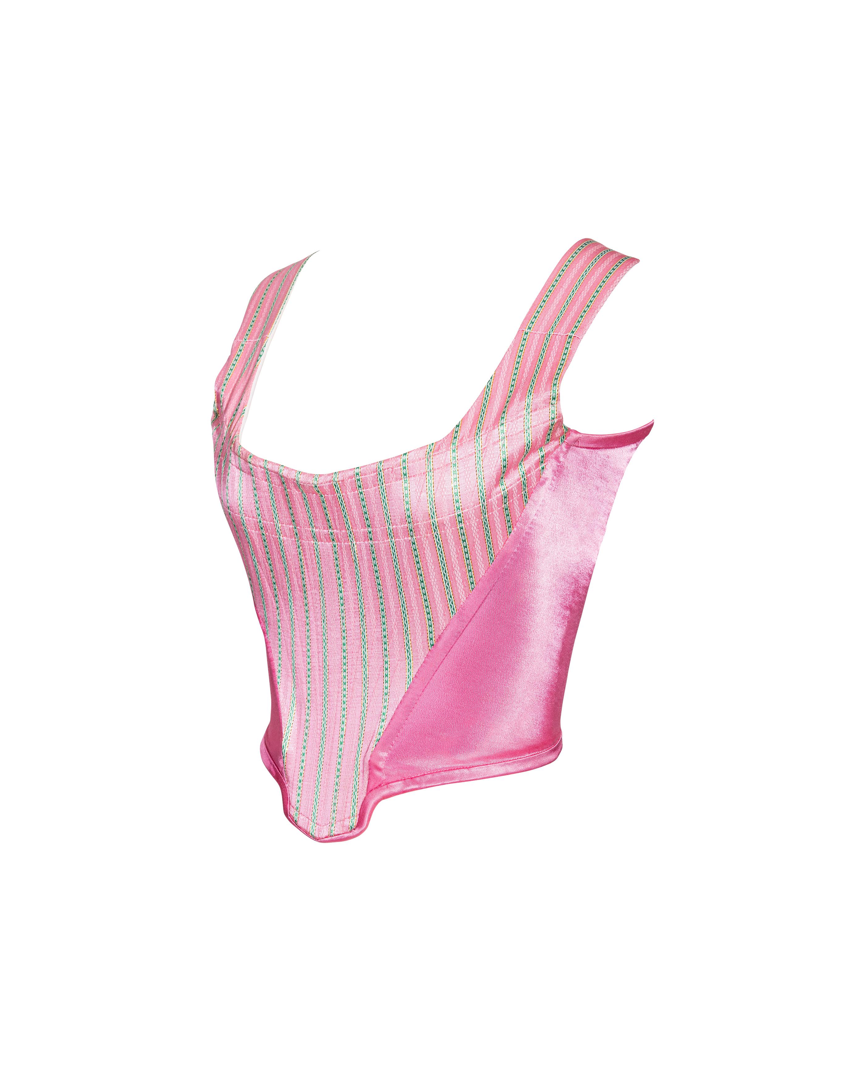 A/W 1991 Vivienne Westwood 'Dressing Up' Pink and Green Striped Corset In Excellent Condition For Sale In North Hollywood, CA