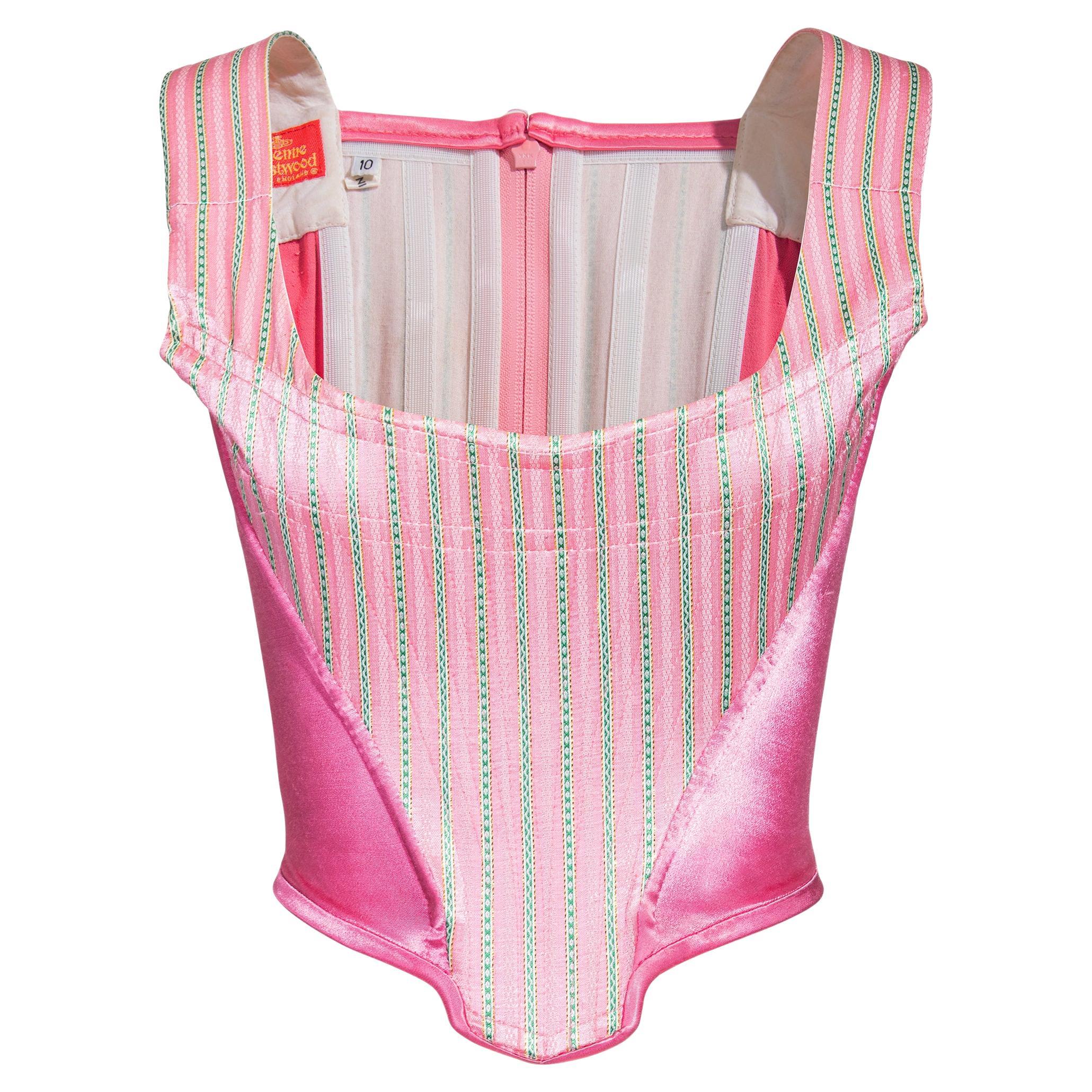 A/W 1991 Vivienne Westwood 'Dressing Up' Pink and Green Striped Corset For Sale