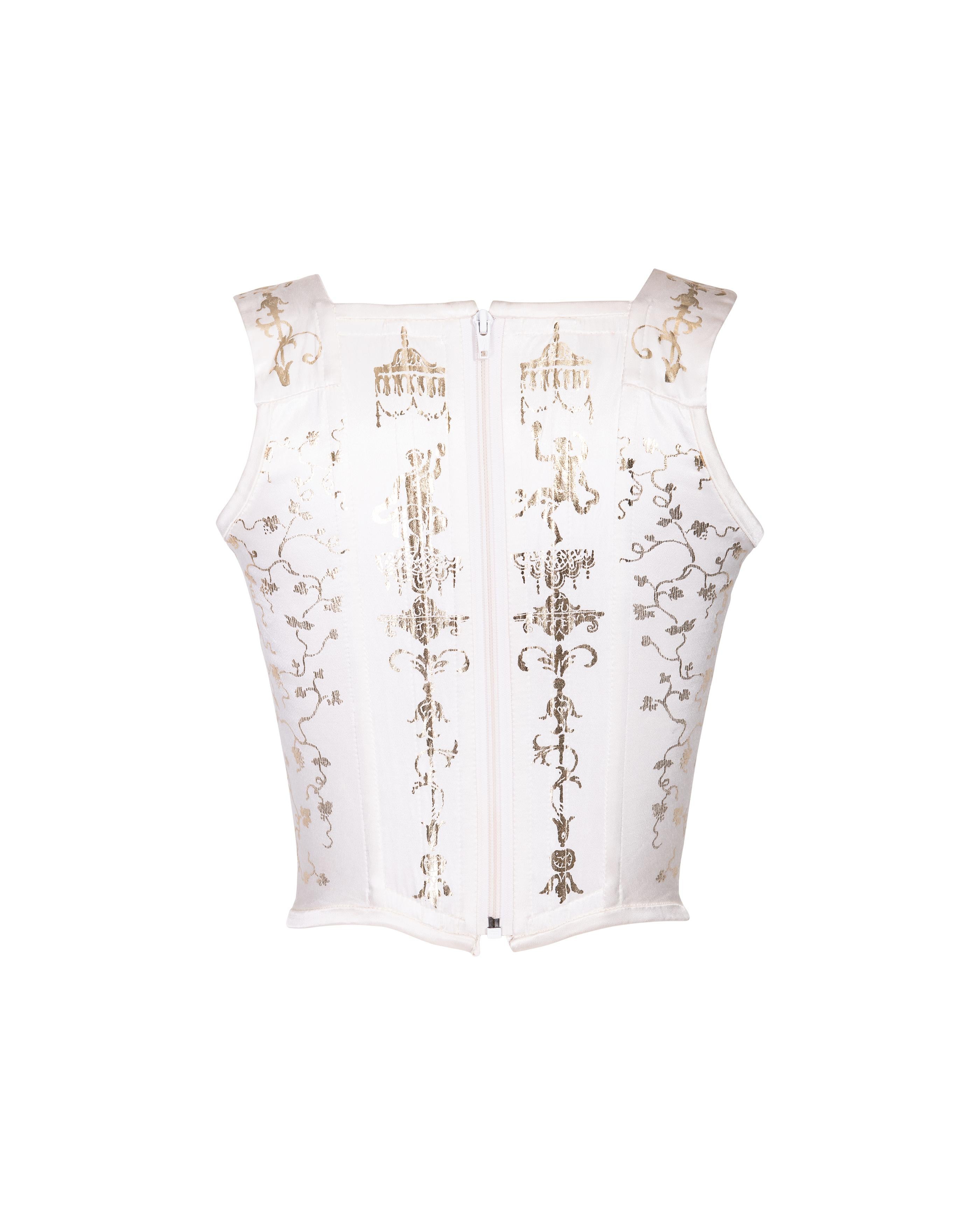 A/W 1991 Vivienne Westwood White and Gold Boulle Print Corset In Good Condition In North Hollywood, CA