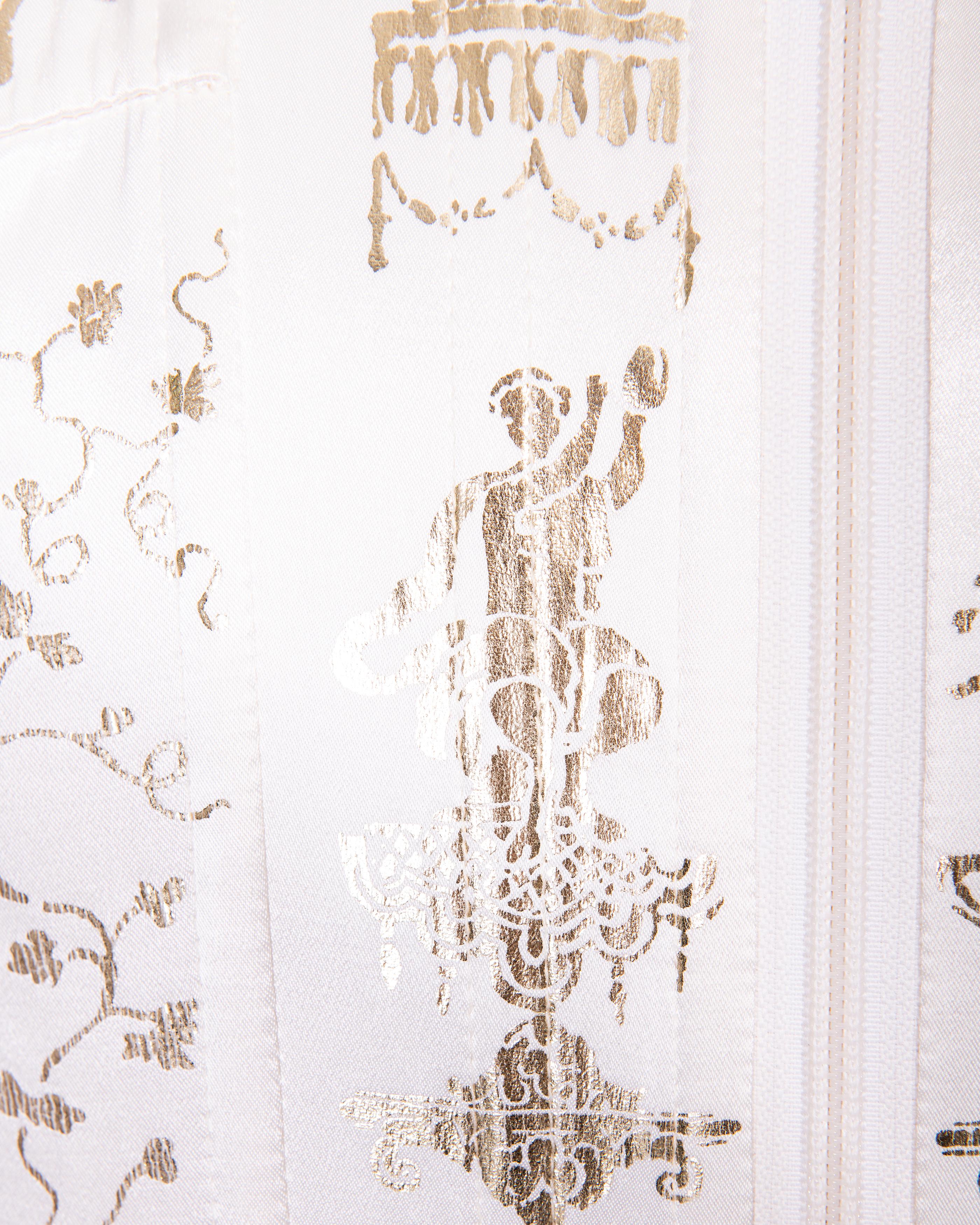 A/W 1991 Vivienne Westwood White and Gold Boulle Print Corset 2