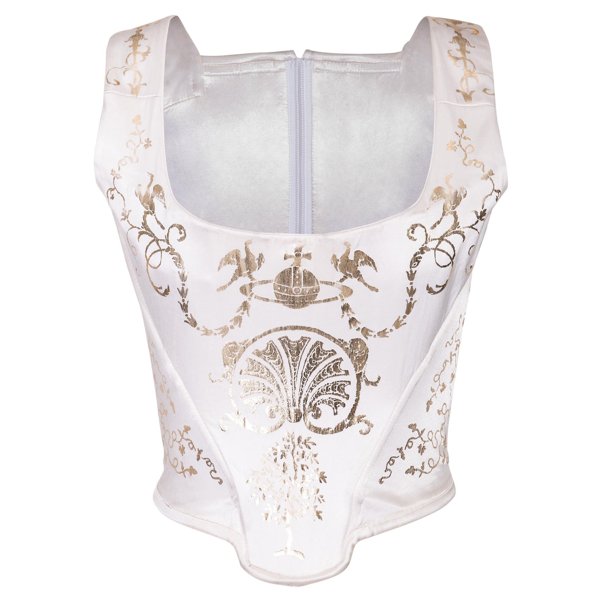 A/W 1991 Vivienne Westwood White and Gold Boulle Print Corset