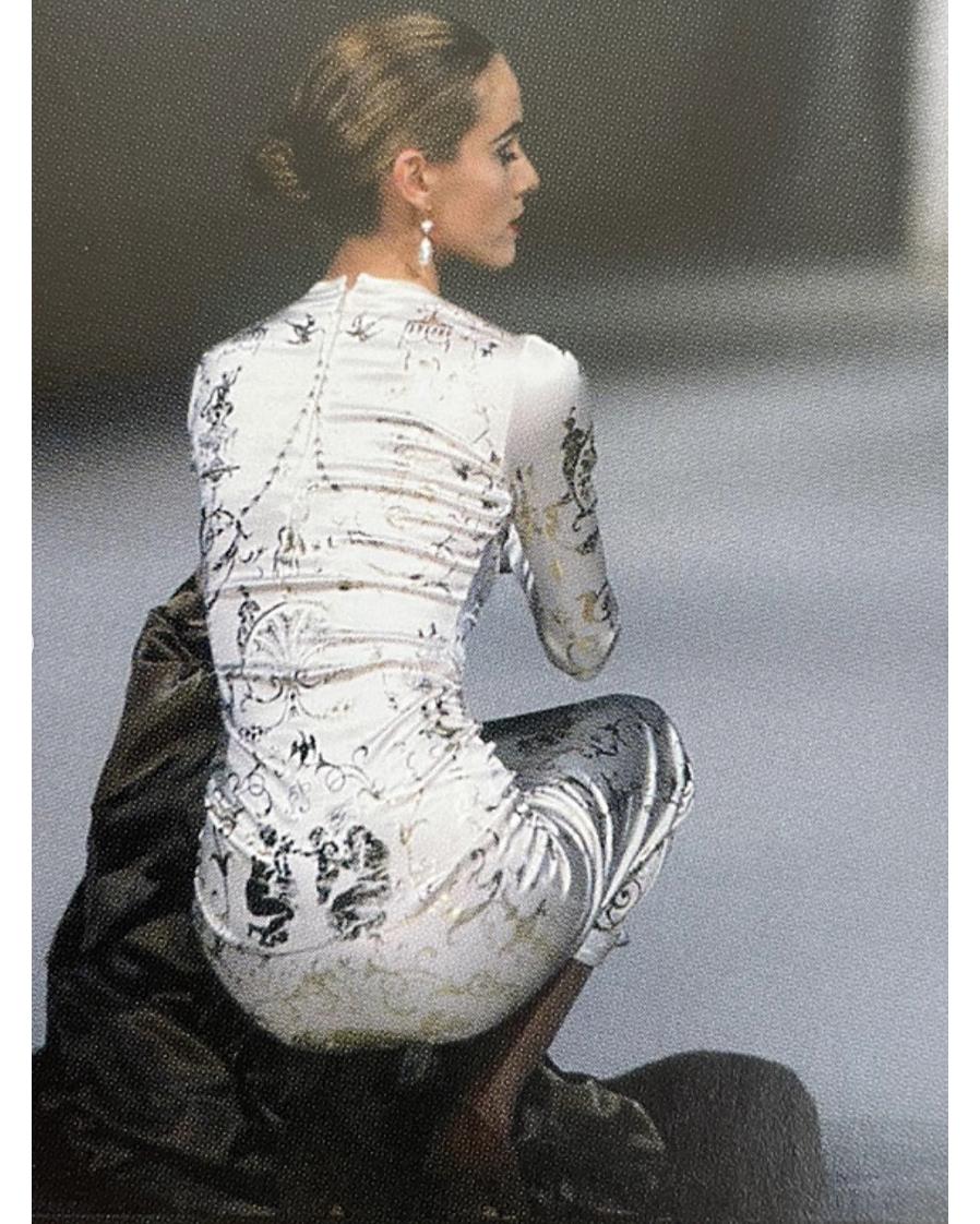 A/W 1991 Vivienne Westwood White and Gold Boulle Print Gown For Sale 6