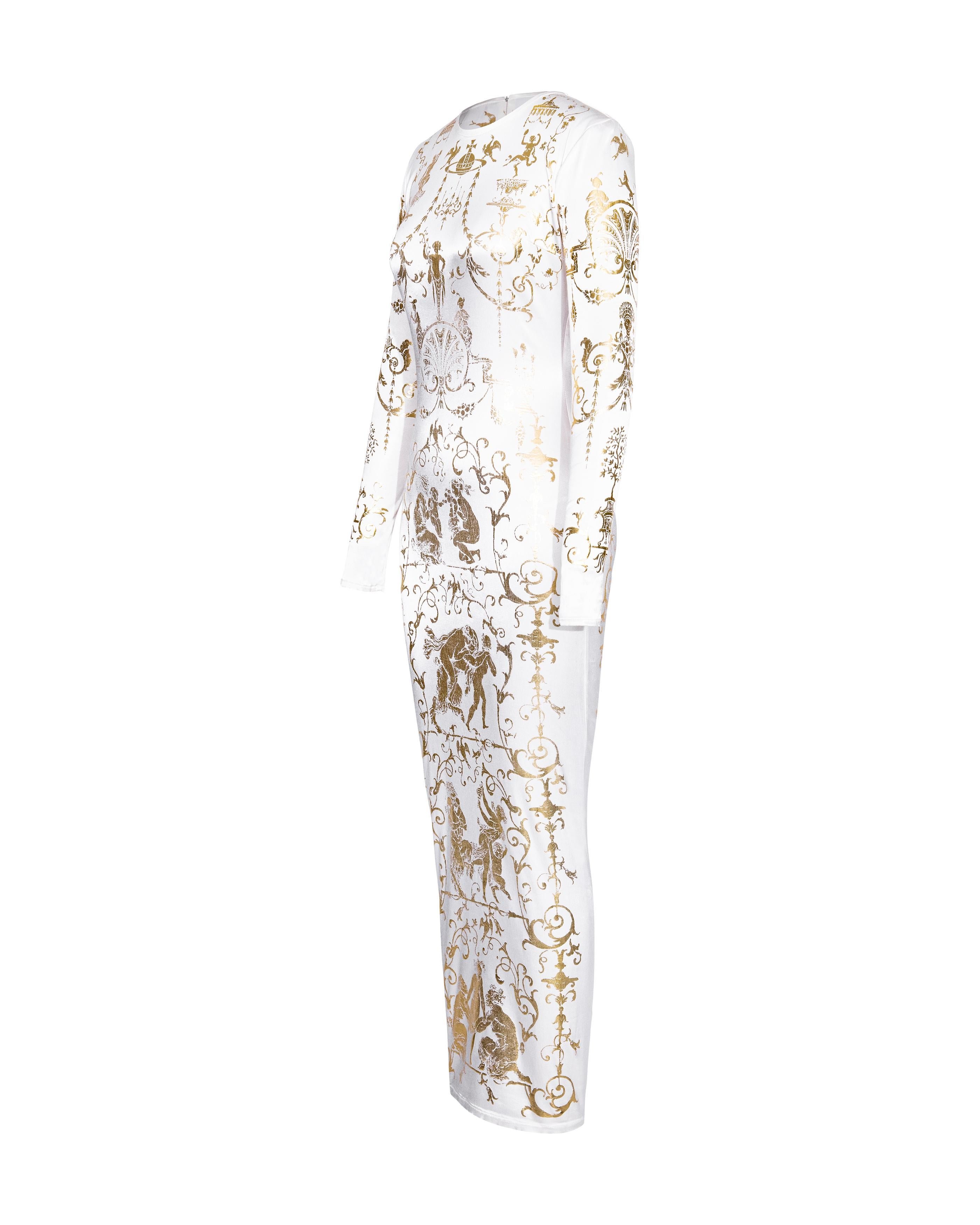 A/W 1991 Vivienne Westwood White and Gold Boulle Print Gown In Good Condition For Sale In North Hollywood, CA
