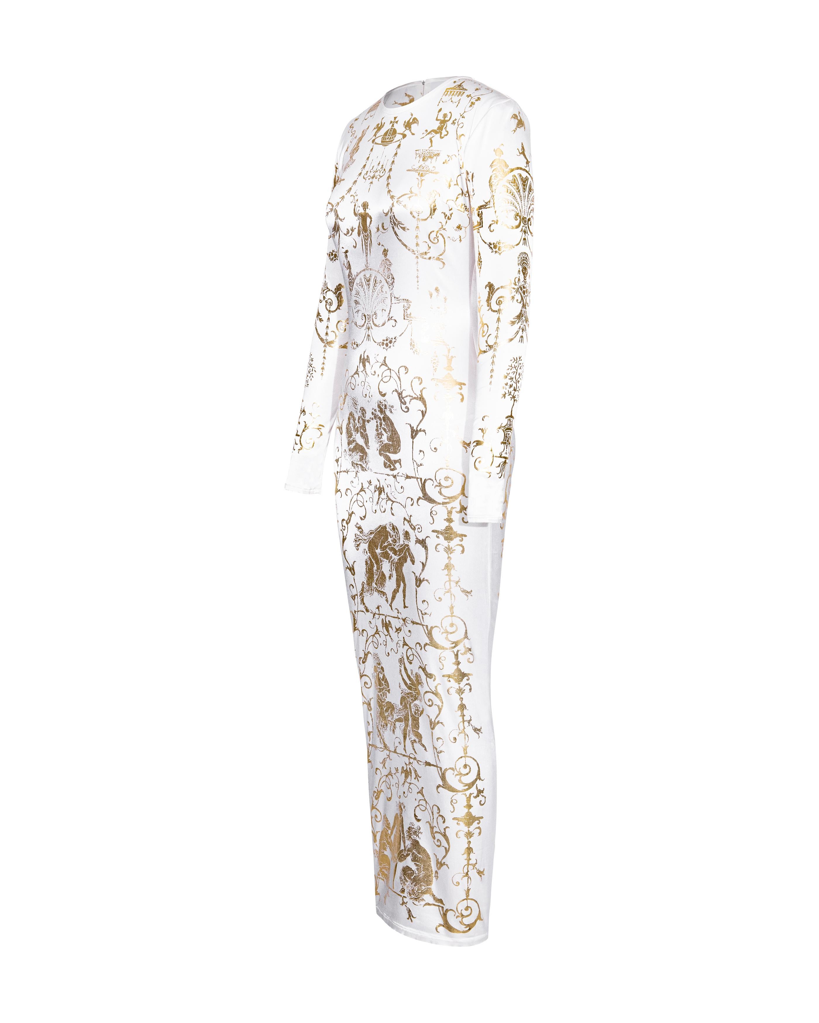 A/W 1991 Vivienne Westwood White and Gold Boulle Print Gown In Good Condition In North Hollywood, CA