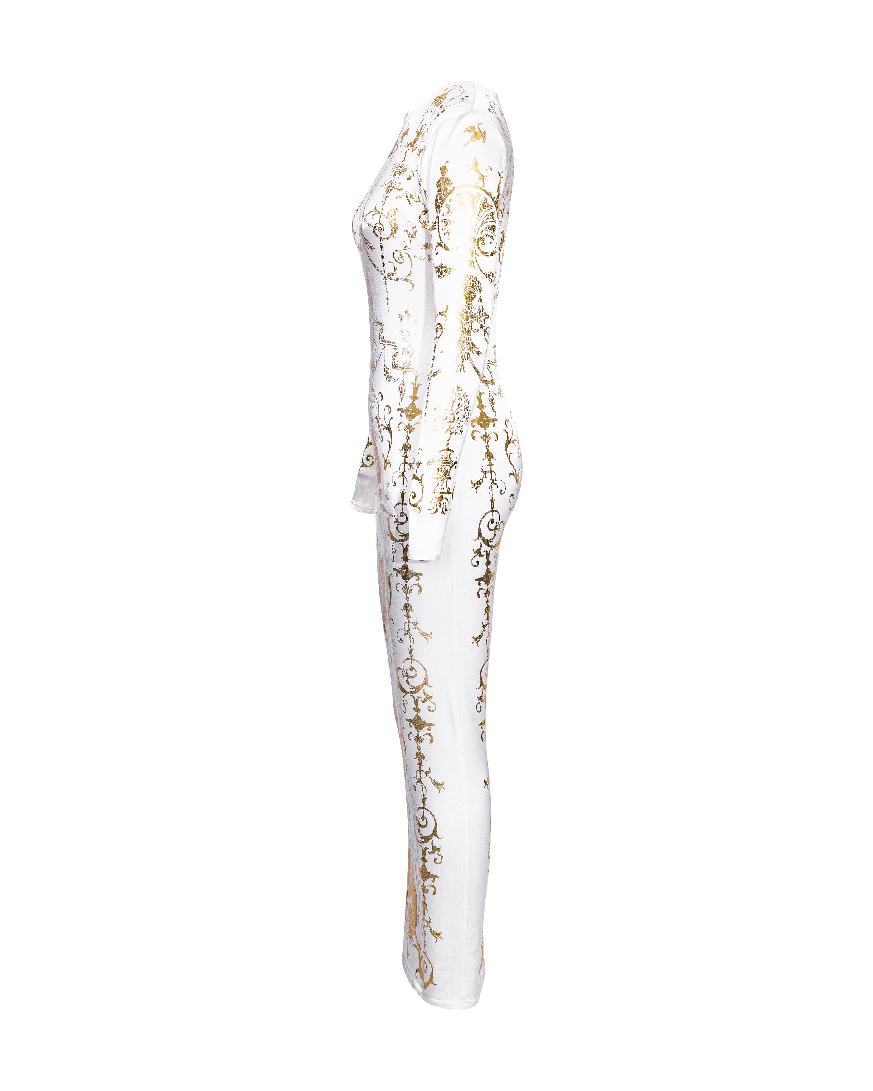 Women's A/W 1991 Vivienne Westwood White and Gold Boulle Print Gown For Sale
