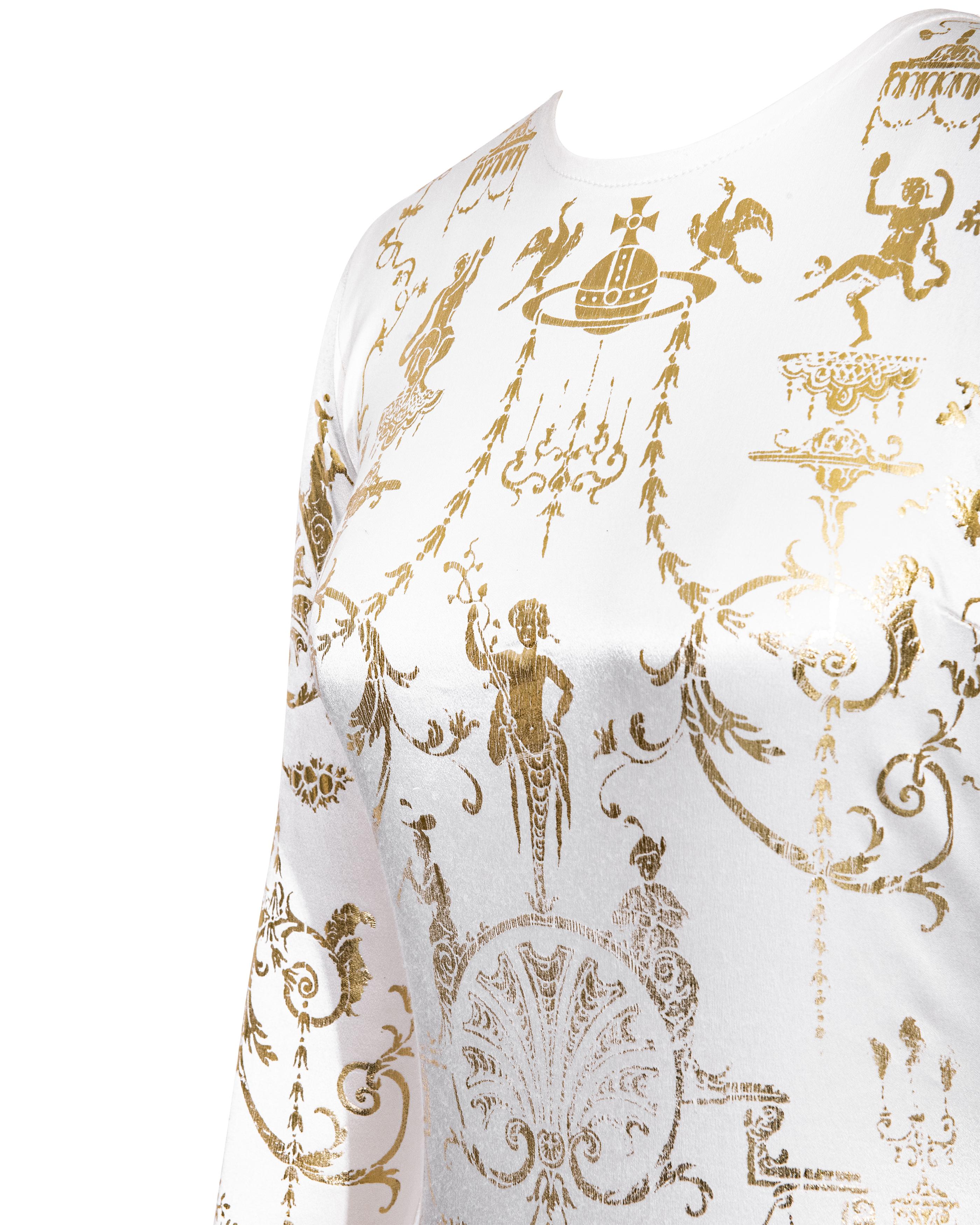 A/W 1991 Vivienne Westwood White and Gold Boulle Print Gown For Sale 3