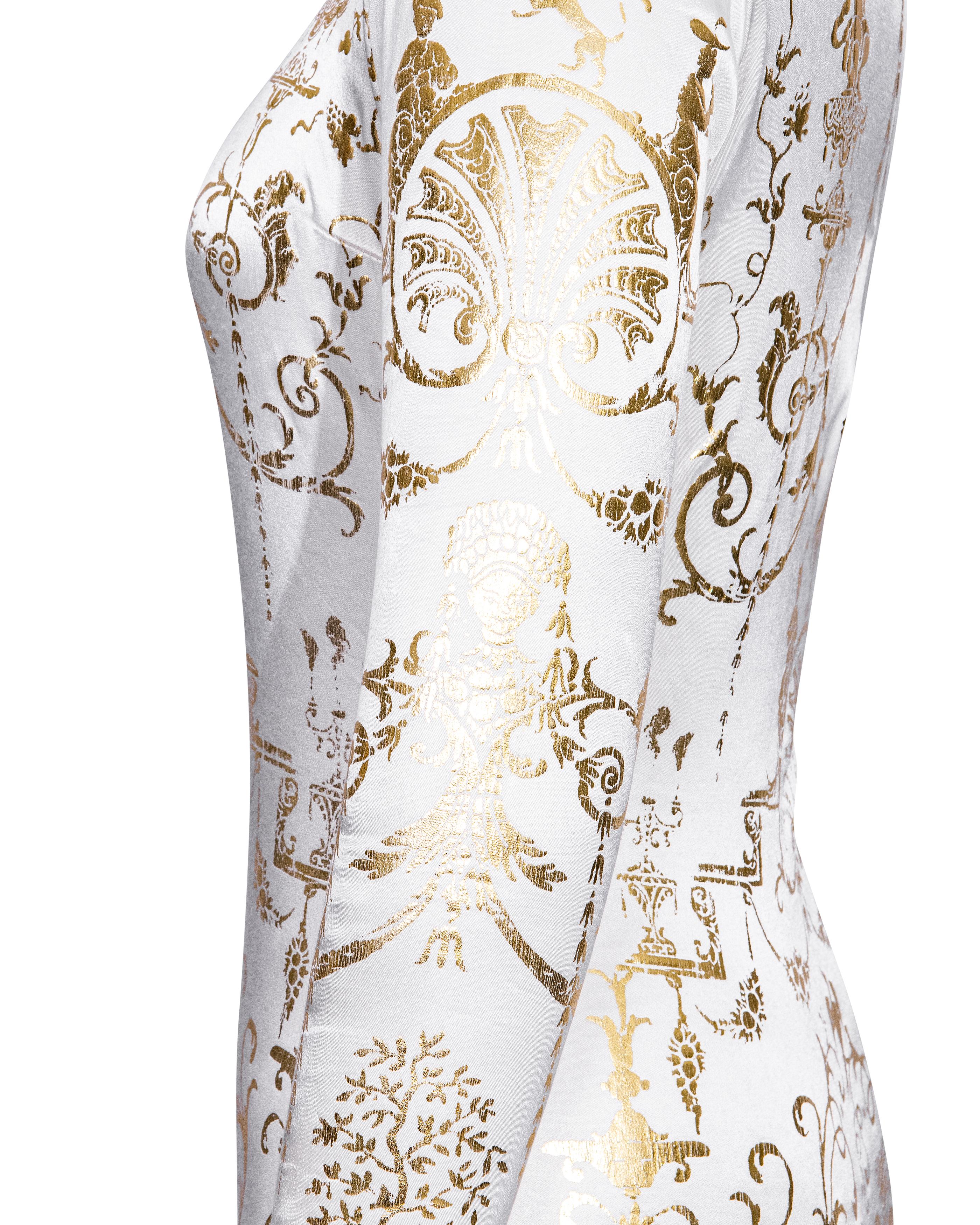 A/W 1991 Vivienne Westwood White and Gold Boulle Print Gown For Sale 4