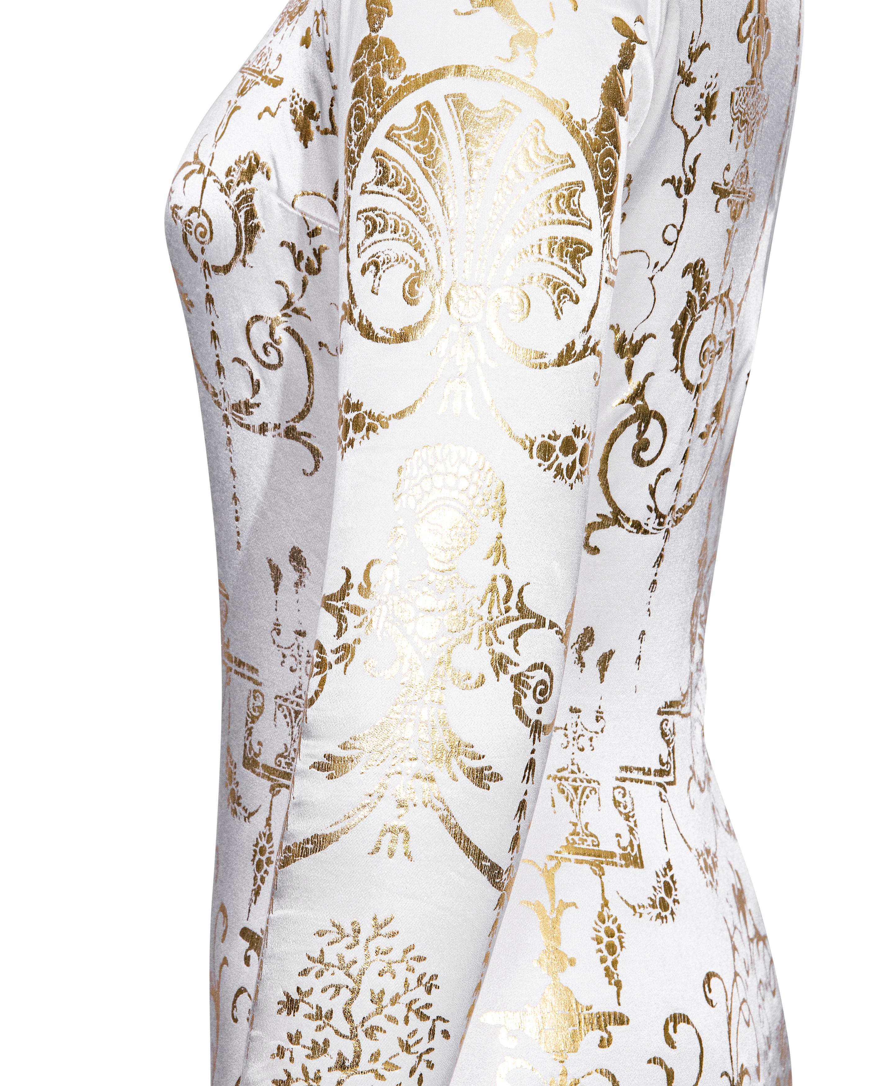 A/W 1991 Vivienne Westwood White and Gold Boulle Print Gown 4