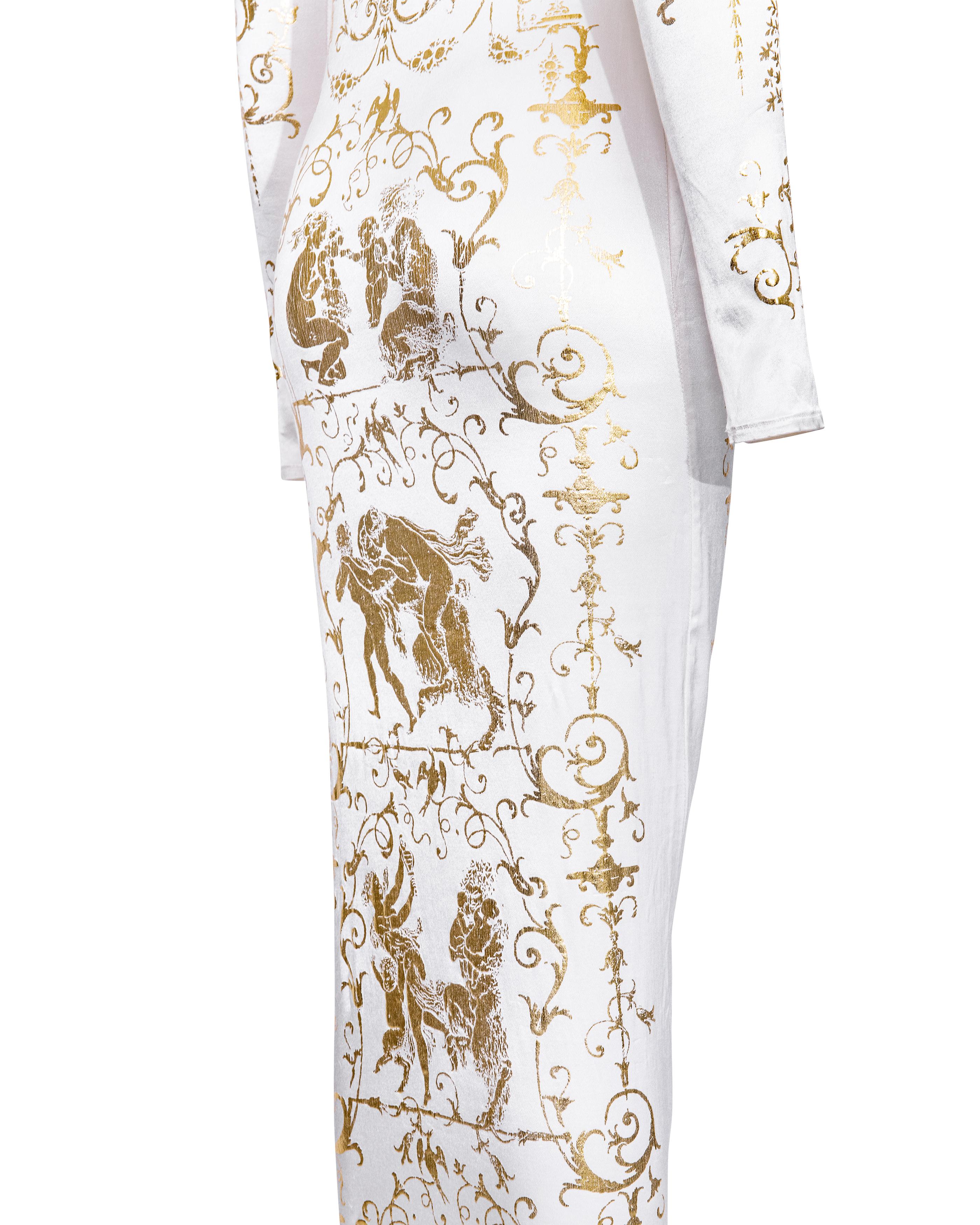 A/W 1991 Vivienne Westwood White and Gold Boulle Print Gown For Sale 5