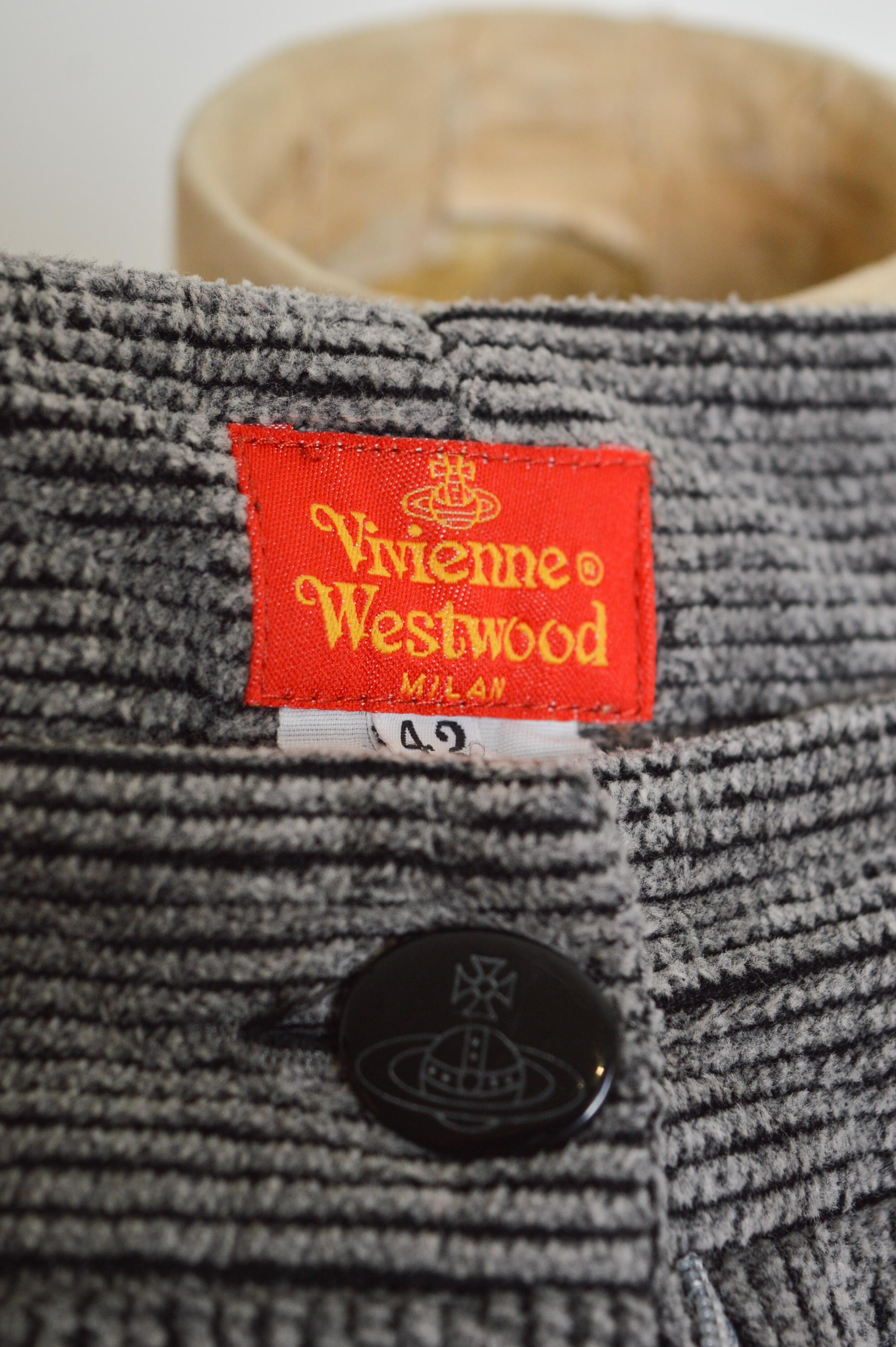 A/W 1992- 1993 VIVIENNE WESTWOOD 'Always on Camera' Grey High Waisted Cord Pants For Sale 8