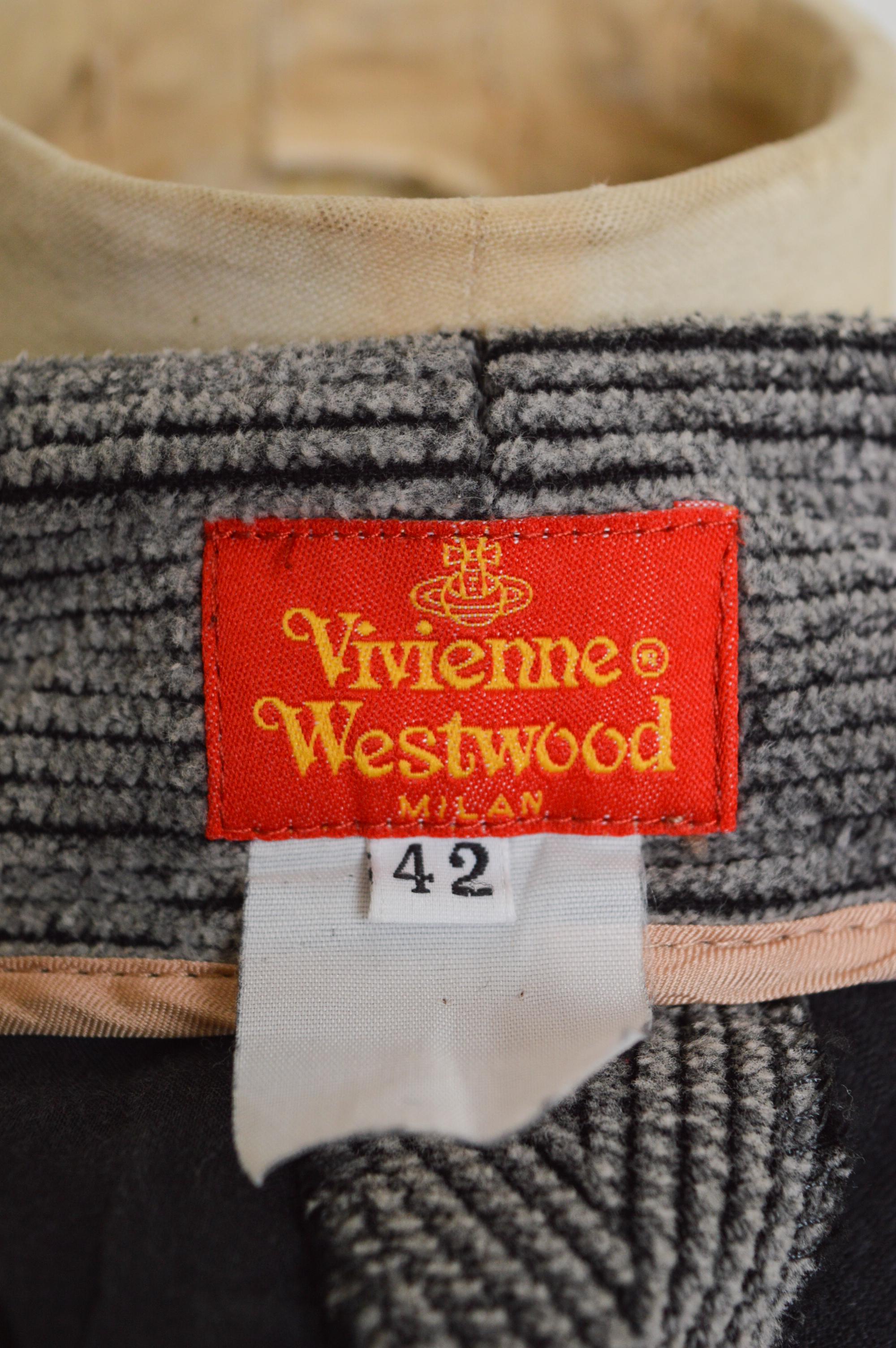 A/W 1992- 1993 VIVIENNE WESTWOOD 'Always on Camera' Grey High Waisted Cord Pants In Good Condition For Sale In Sheffield, GB