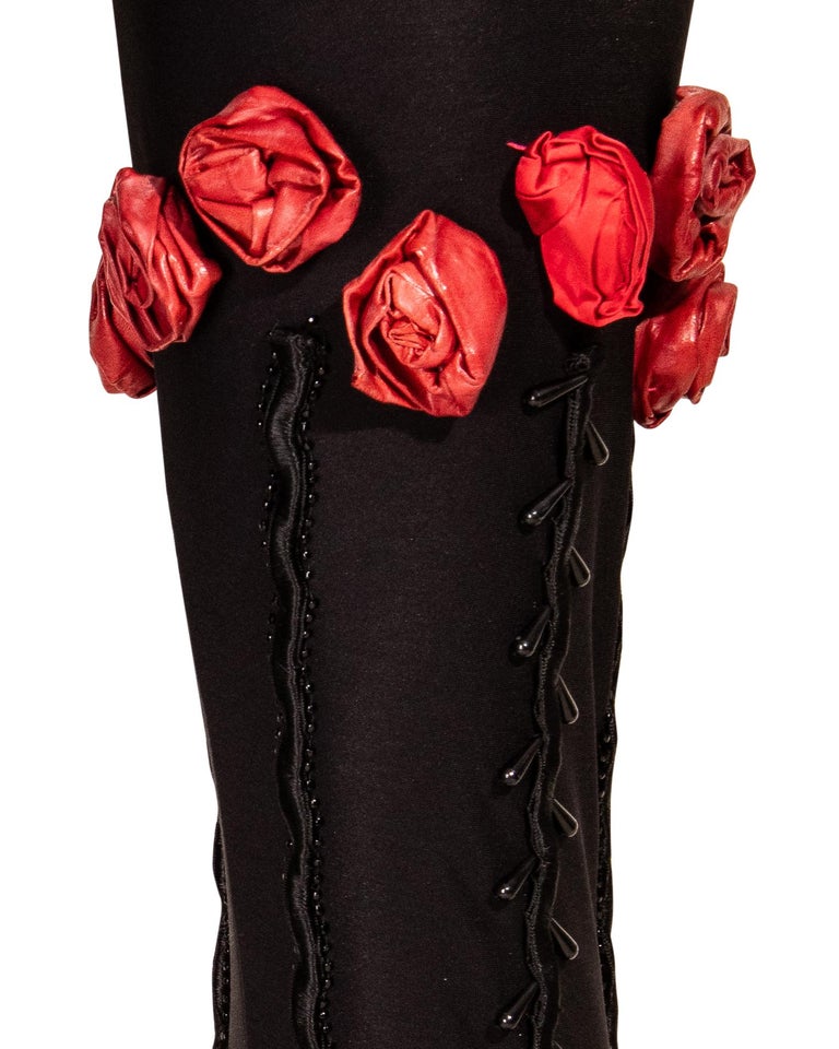 A/W 1992 Chantal Thomass Black Mini Dress Adorned with Roses 7