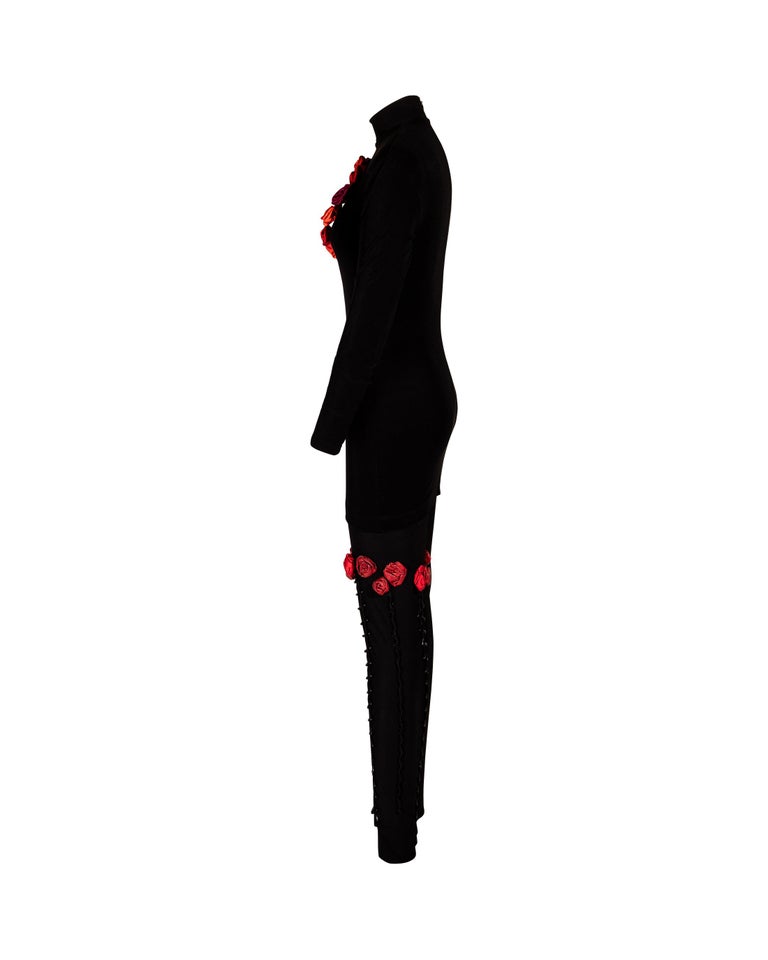 Women's A/W 1992 Chantal Thomass Black Mini Dress Adorned with Roses