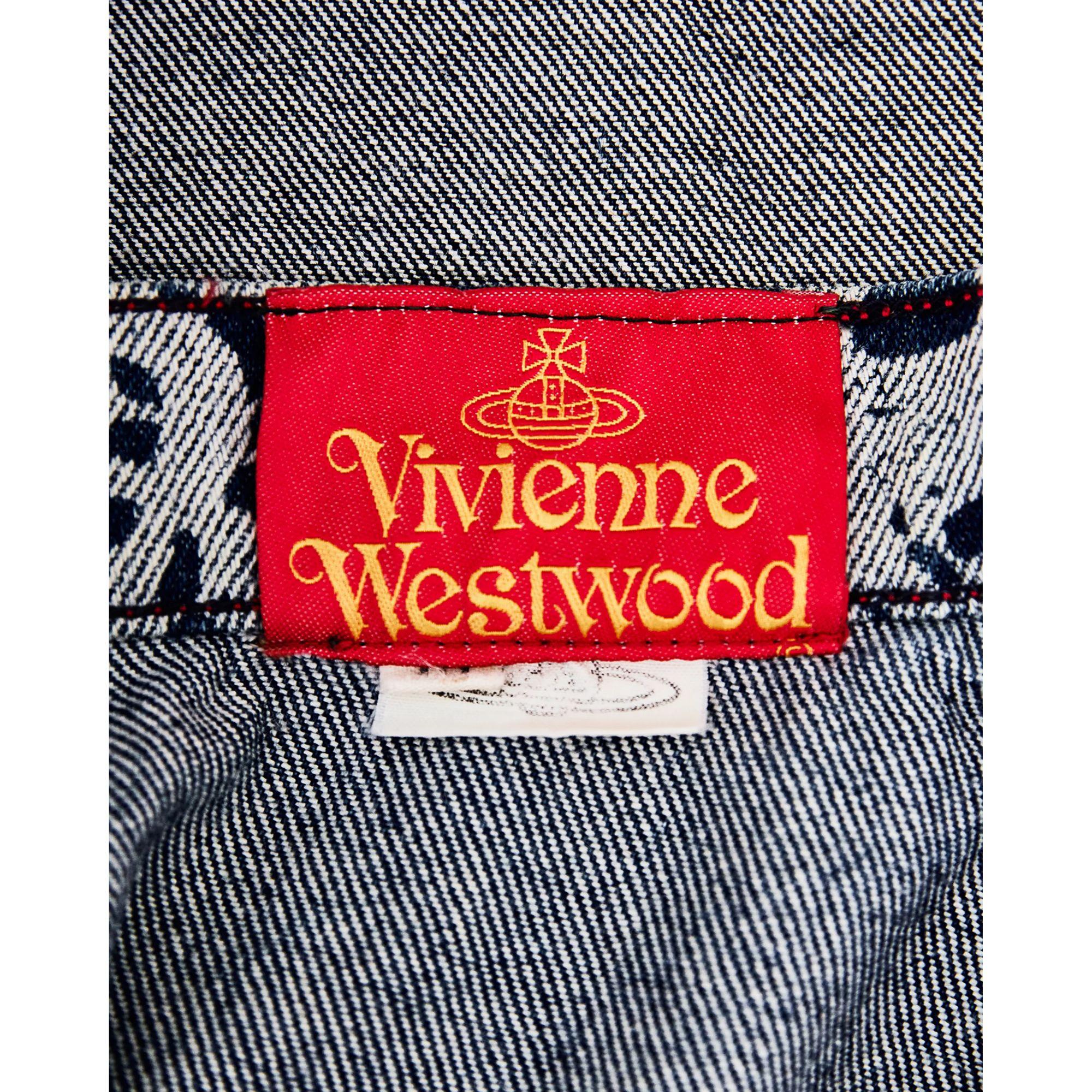A/W 1992 Vivienne Westwood 'Always on Camera' Blue Lace Print Denim Mini Skirt For Sale 2