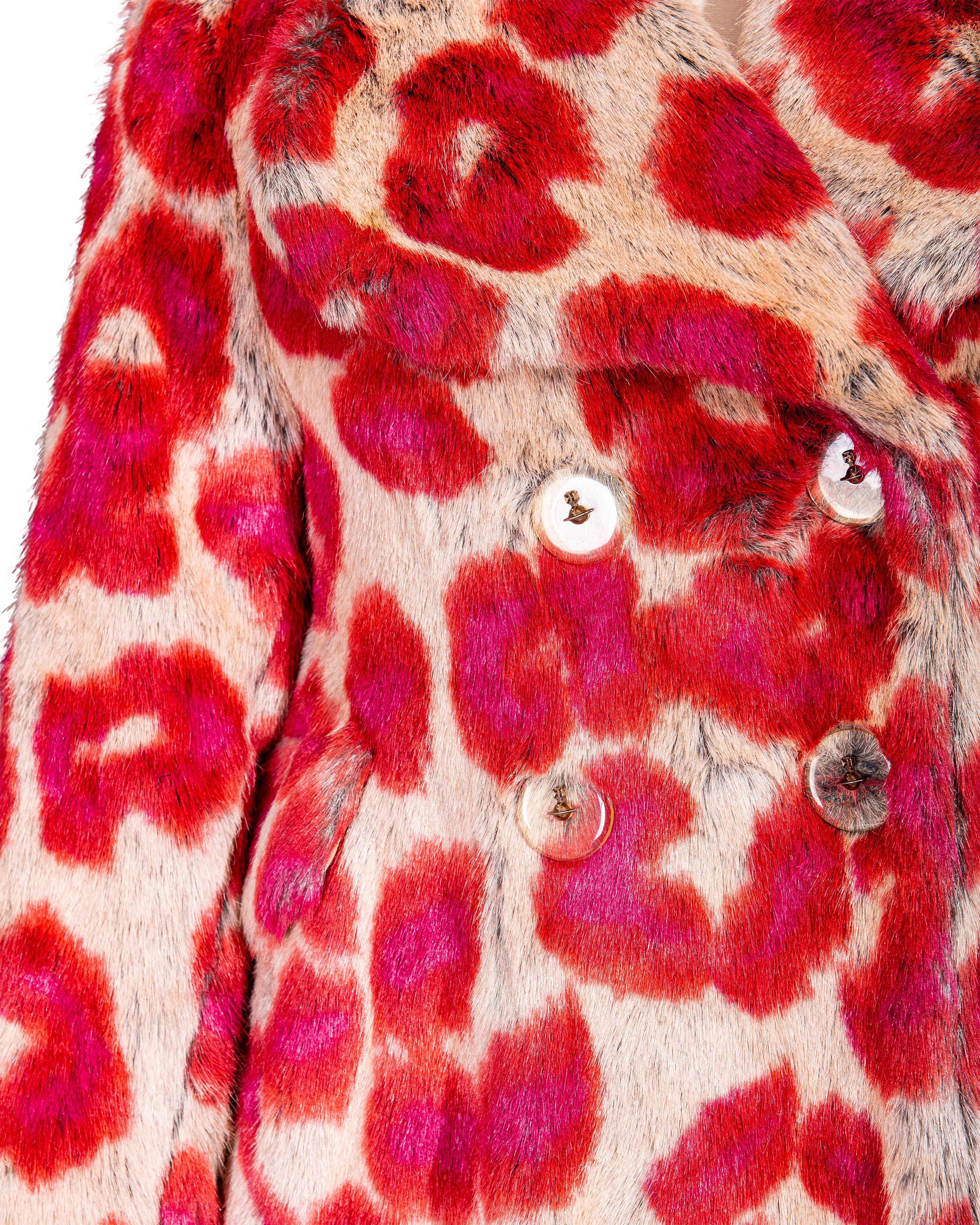 A/W 1992 - Vivienne Westwood - Ensemble manteau et gants en fausse fourrure imprimé léopard en vente 3