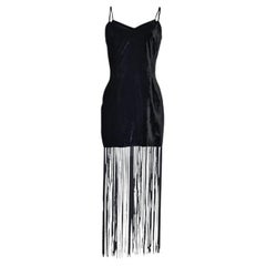 A/W 1993 Dolce & Gabbana Black Velvet Fringe Mini Dress