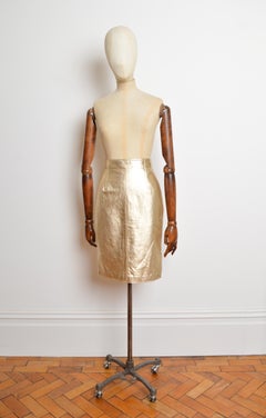A/W 1994 - 1995 Gianni Versace Pale Gold Leather Pencil Skirt