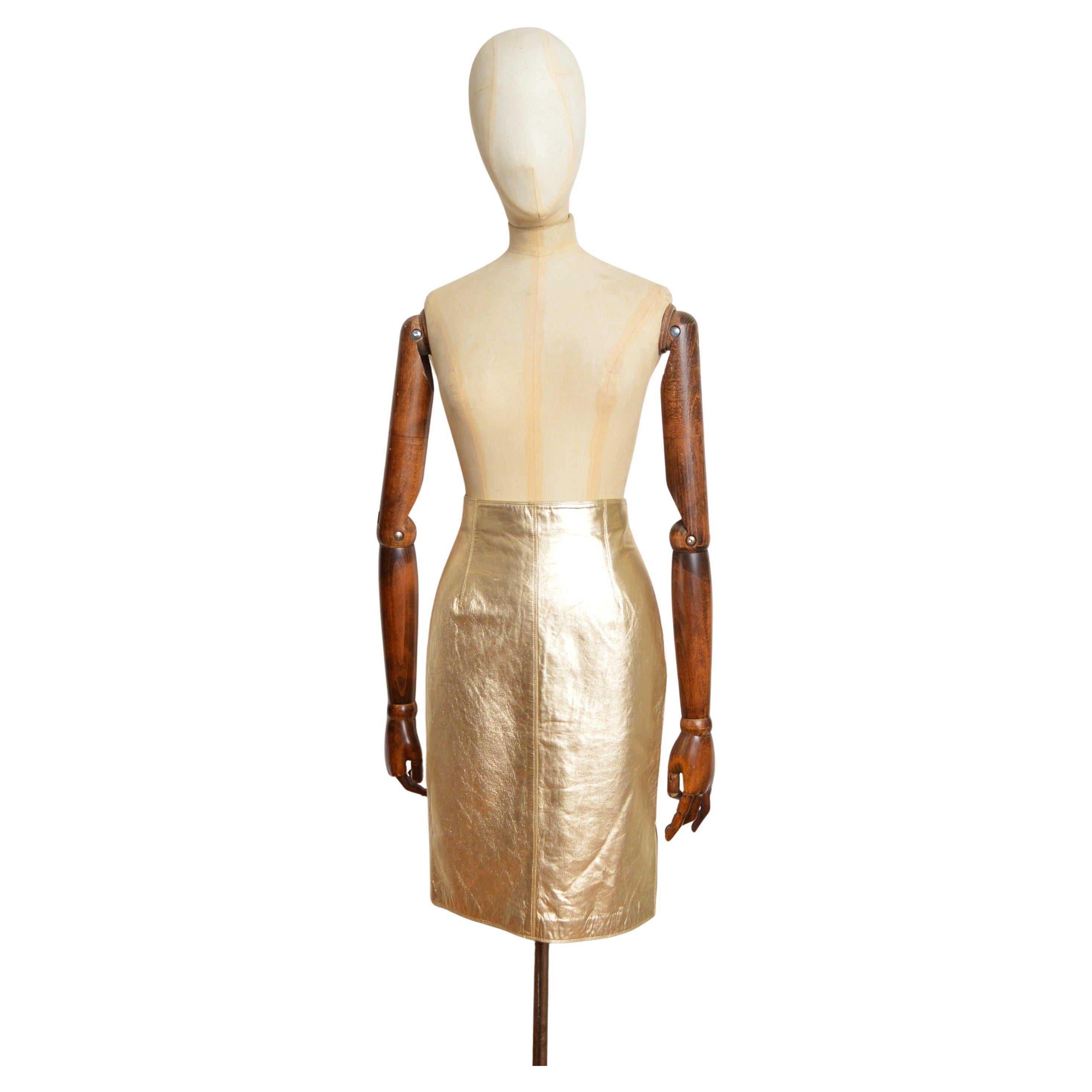 A/W 1994 - 1995 Gianni Versace Pale Gold Leather Pencil Skirt