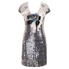 Vintage A/W 1994 Chanel Sequin Dress with Iridescent Camellia Brooch