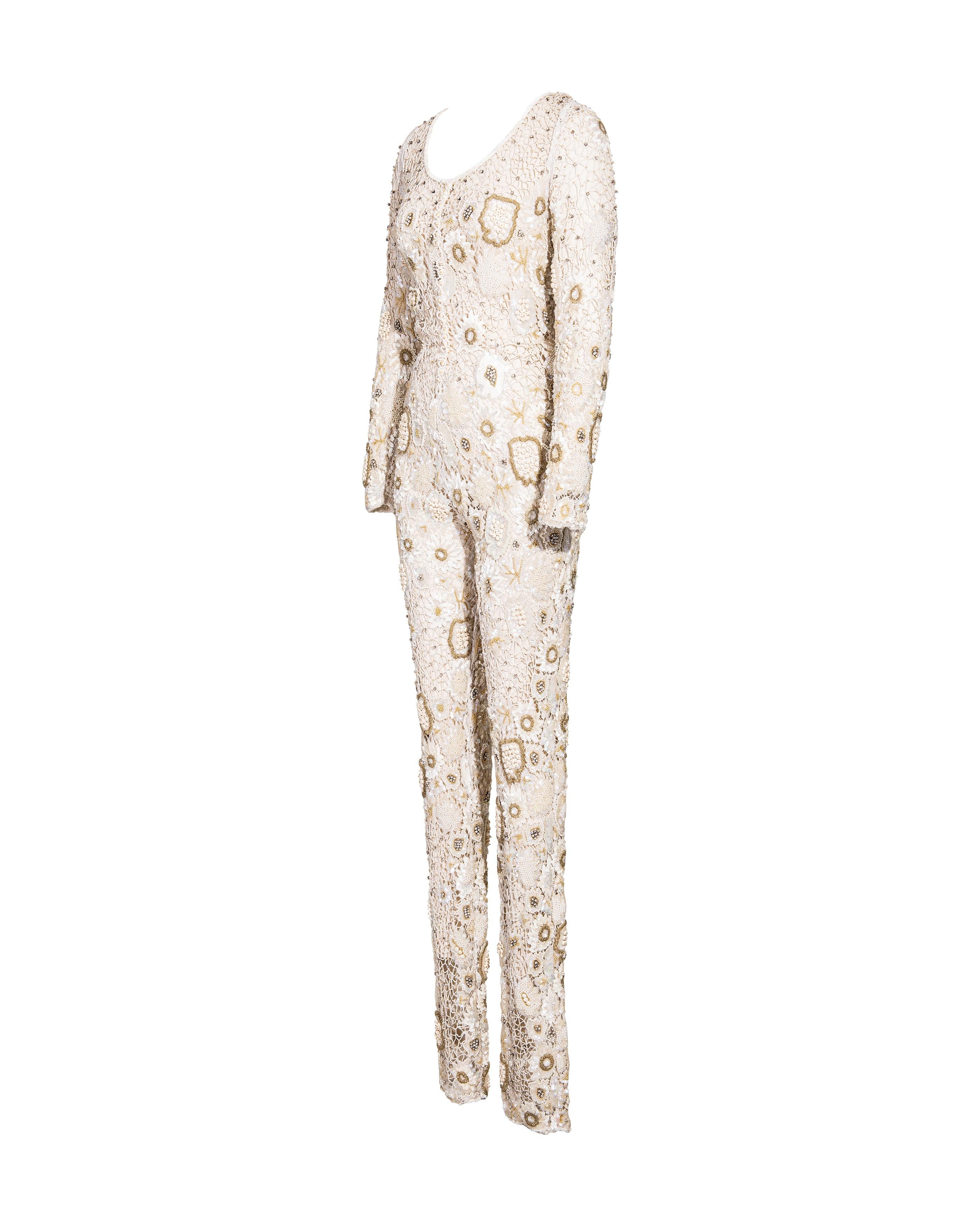 A/W 1994 Louis Feraud Haute Couture Embellished Embroidered Floral Jumpsuit In Excellent Condition For Sale In North Hollywood, CA