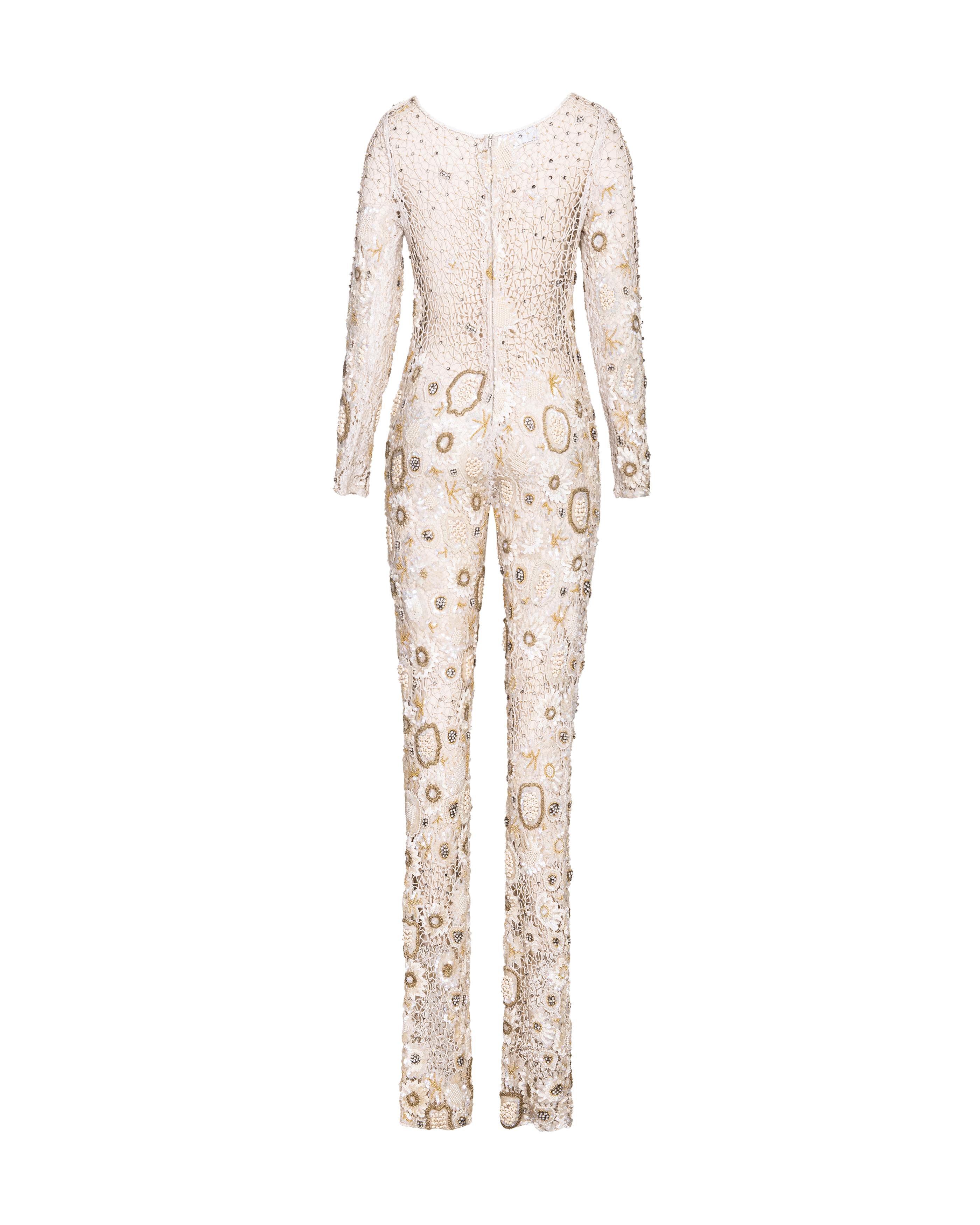 A/W 1994 Louis Feraud Haute Couture Embellished Embroidered Floral Jumpsuit For Sale 1