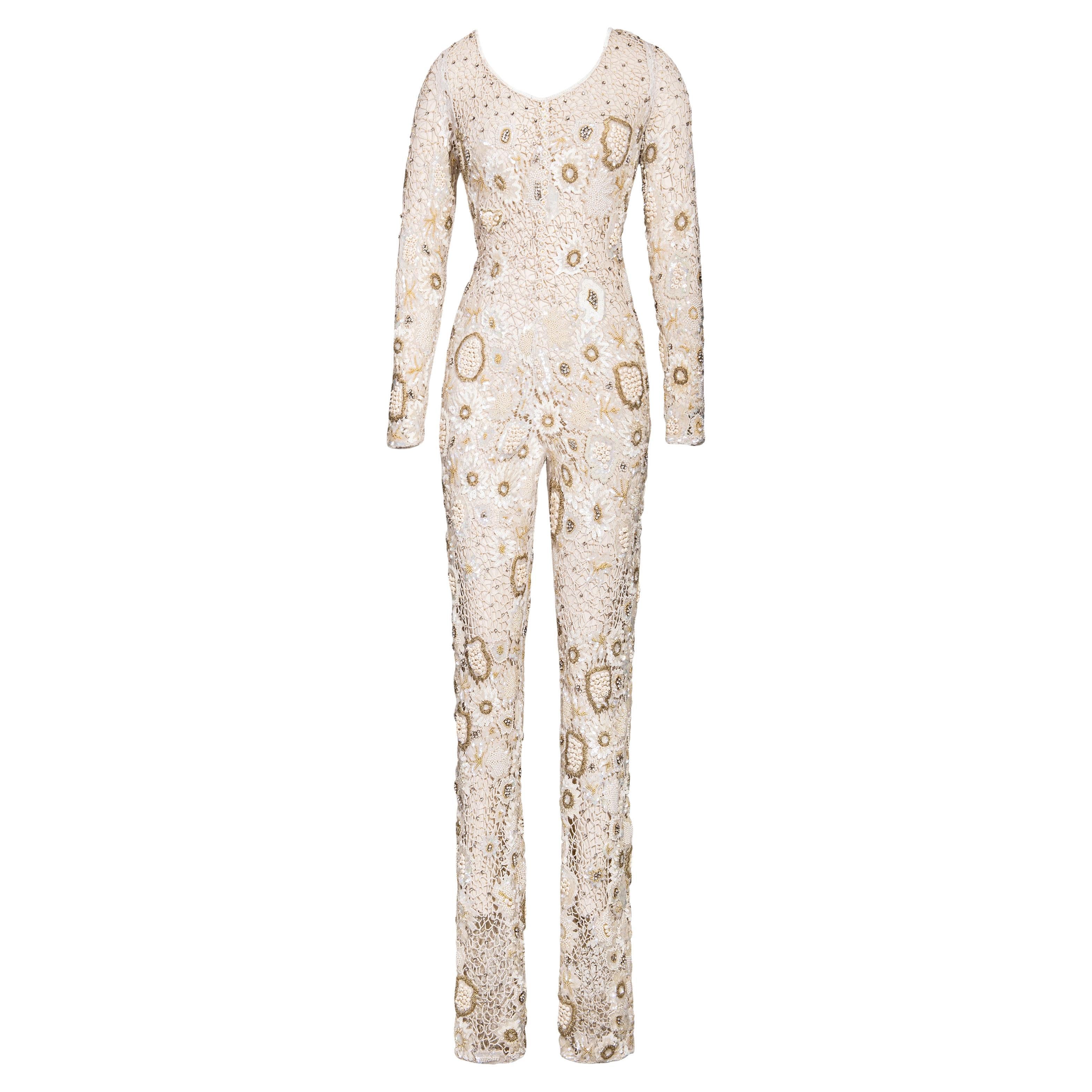 A/W 1994 Louis Feraud Haute Couture Embellished Embroidered Floral Jumpsuit For Sale