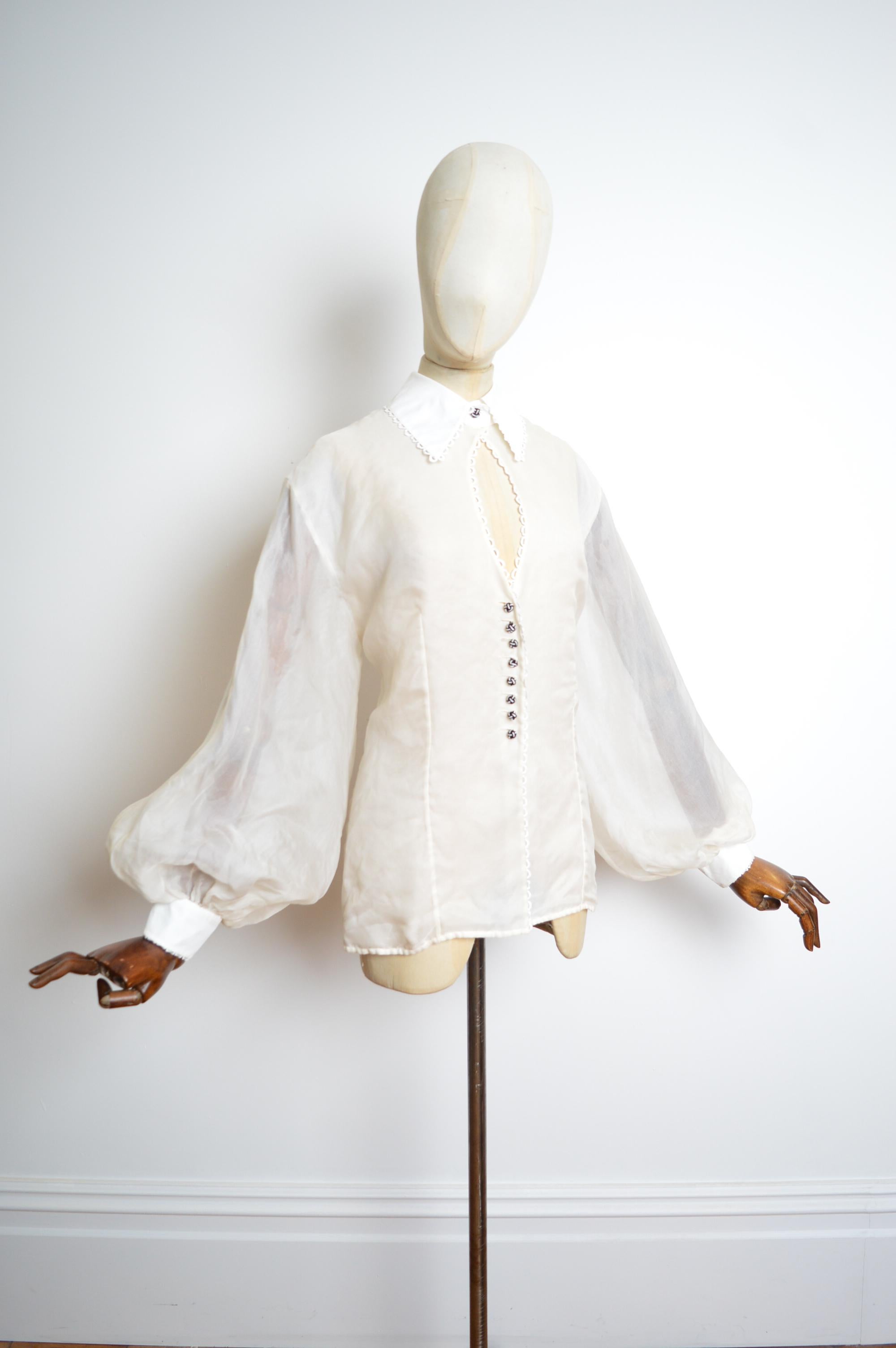 A/W 1995 1996 Christian Dior by Gianfranco Ferré Sheer White Ballon Sleeve Shirt For Sale 5