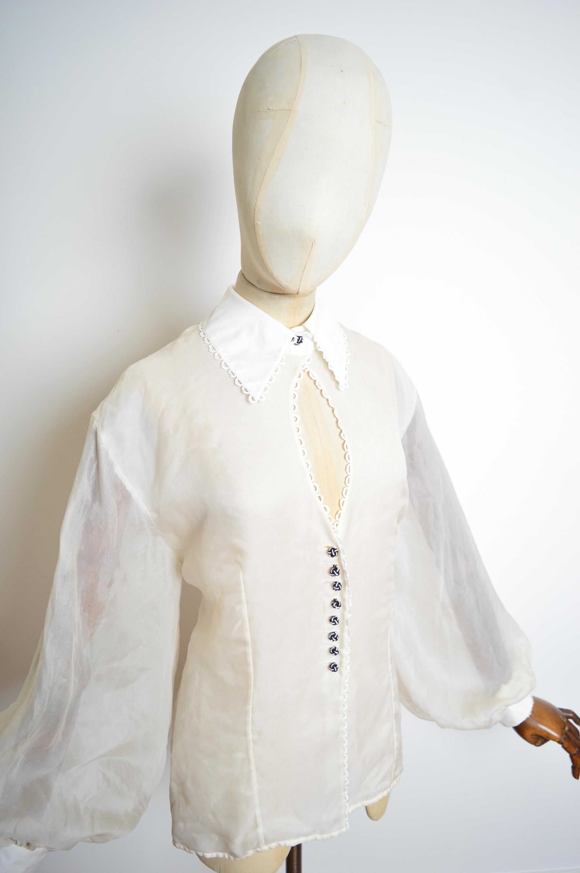 A/W 1995 1996 Christian Dior by Gianfranco Ferré Sheer White Ballon Sleeve Shirt For Sale 7