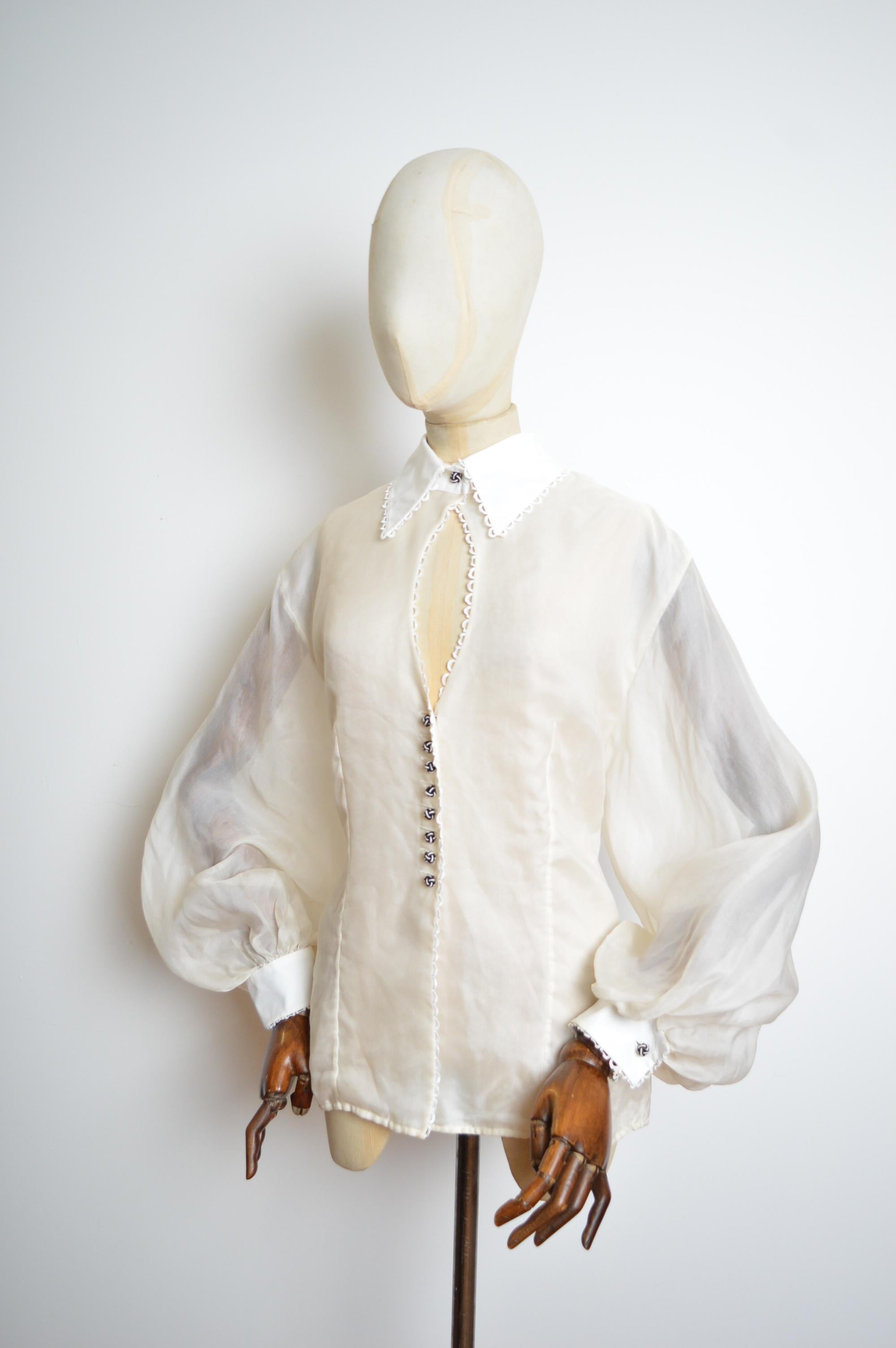 A/W 1995 1996 Christian Dior by Gianfranco Ferré Sheer White Ballon Sleeve Shirt For Sale 8