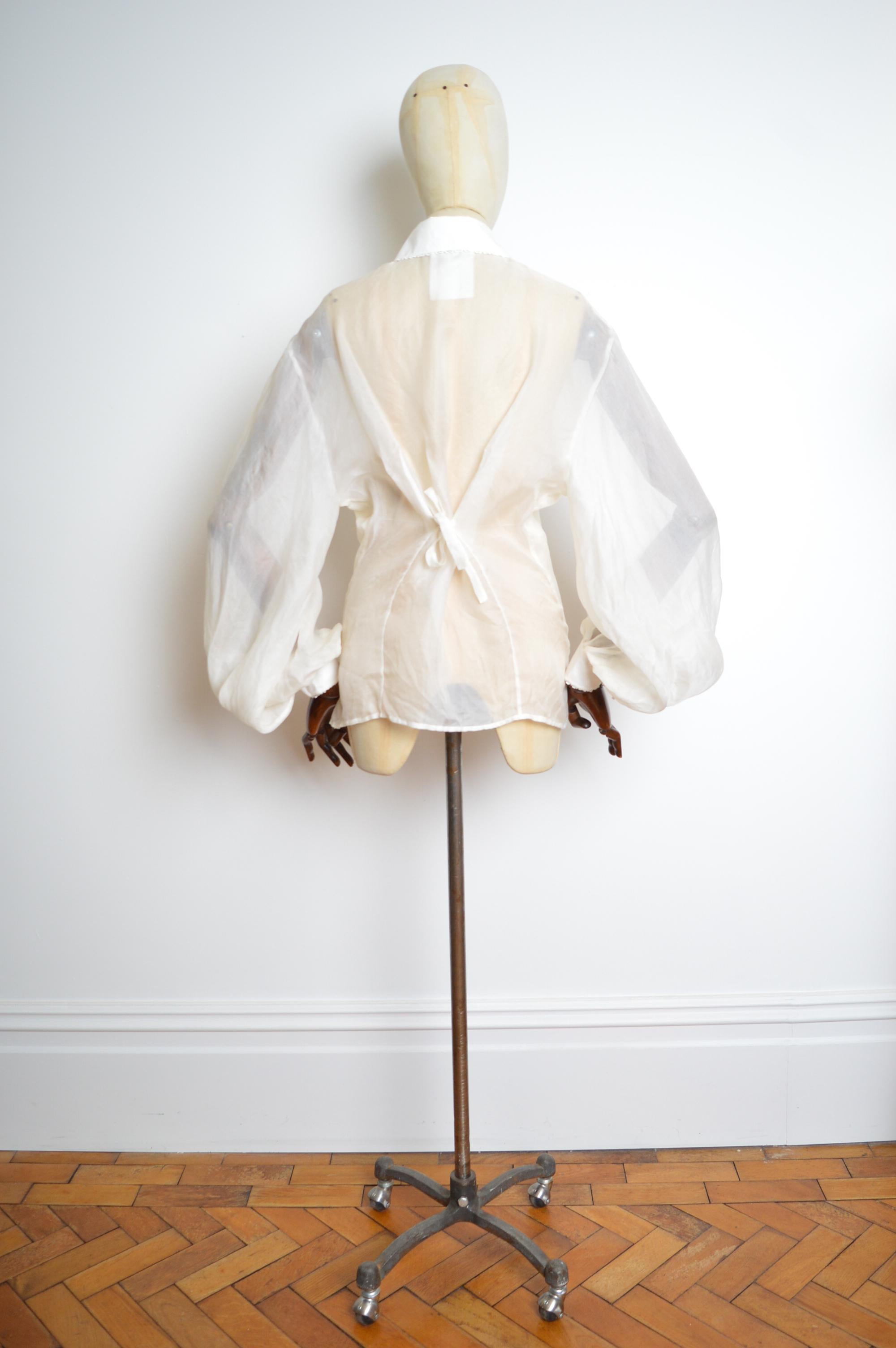 A/W 1995 1996 Christian Dior by Gianfranco Ferré Sheer White Ballon Sleeve Shirt For Sale 9
