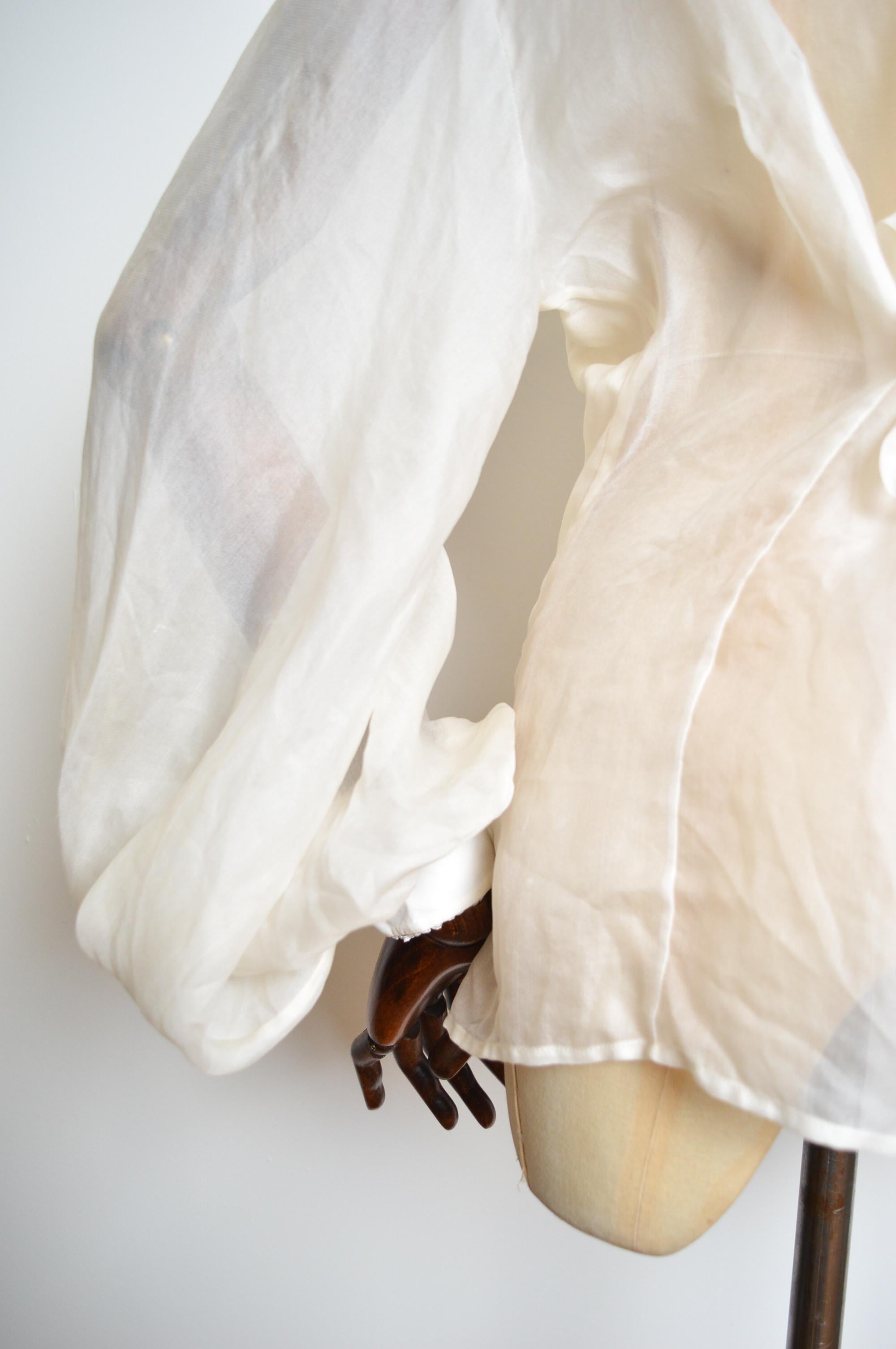 A/W 1995 1996 Christian Dior by Gianfranco Ferré Sheer White Ballon Sleeve Shirt For Sale 12