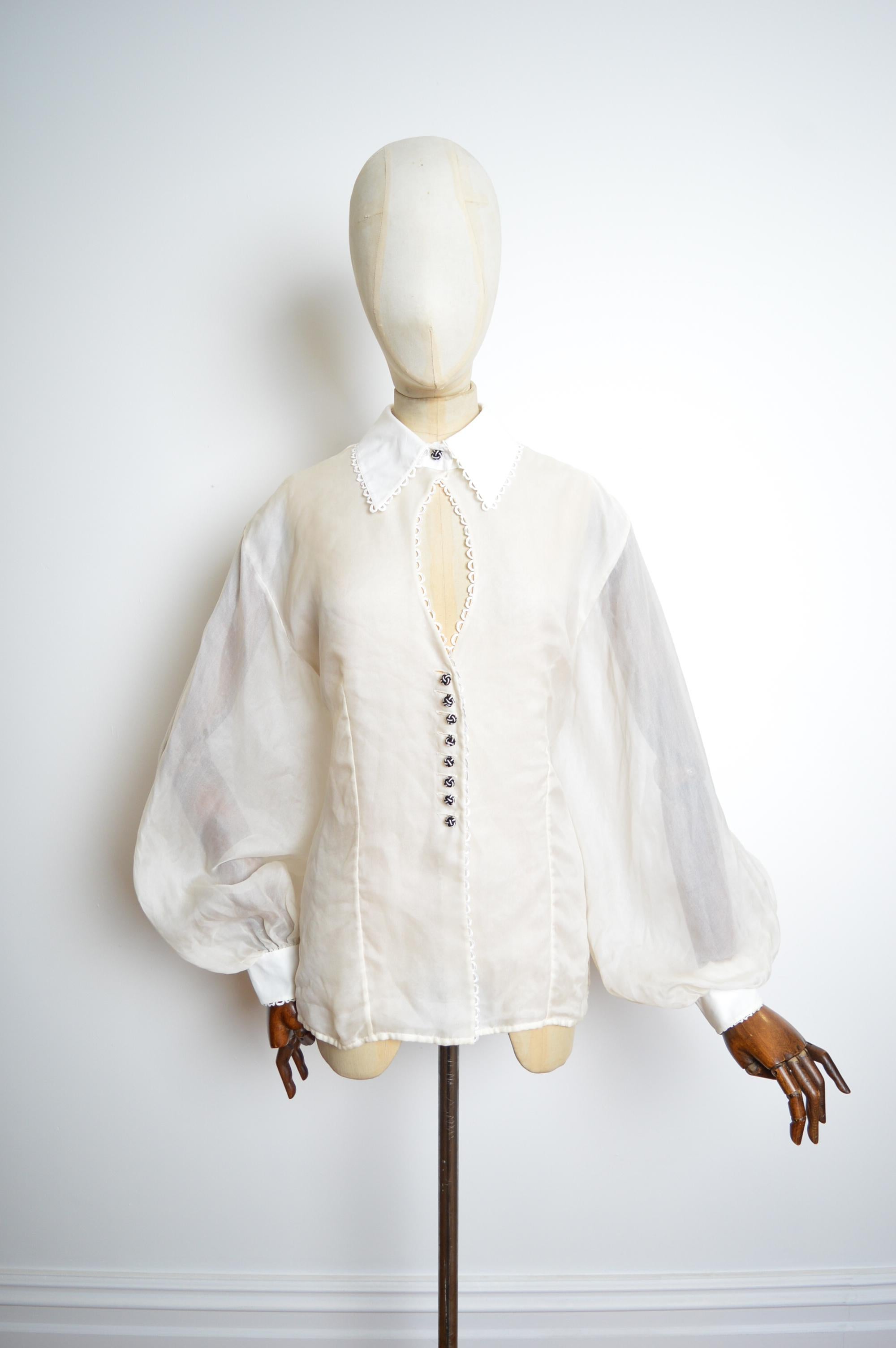 Gray A/W 1995 1996 Christian Dior by Gianfranco Ferré Sheer White Ballon Sleeve Shirt For Sale