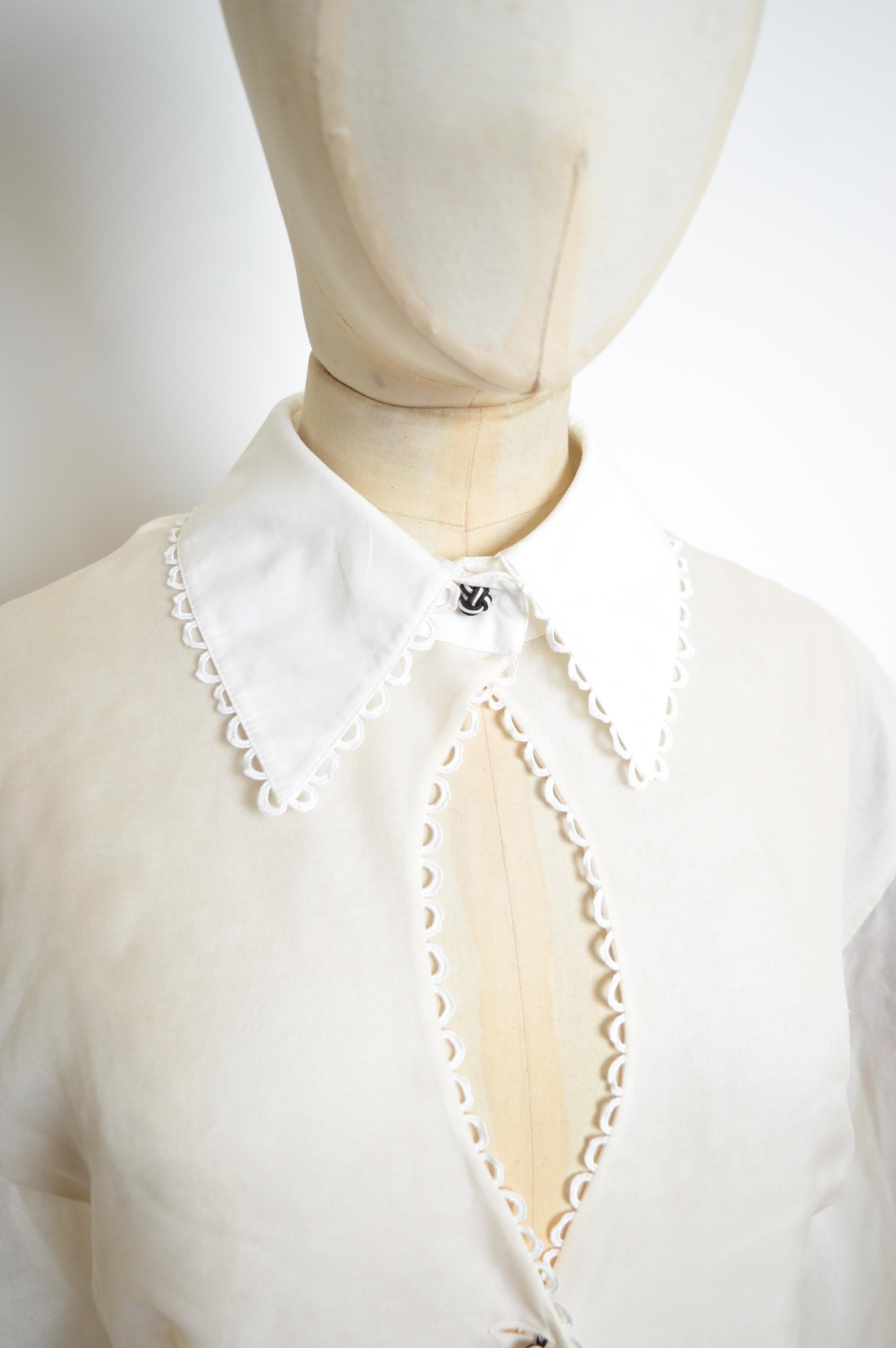 Women's A/W 1995 1996 Christian Dior by Gianfranco Ferré Sheer White Ballon Sleeve Shirt For Sale