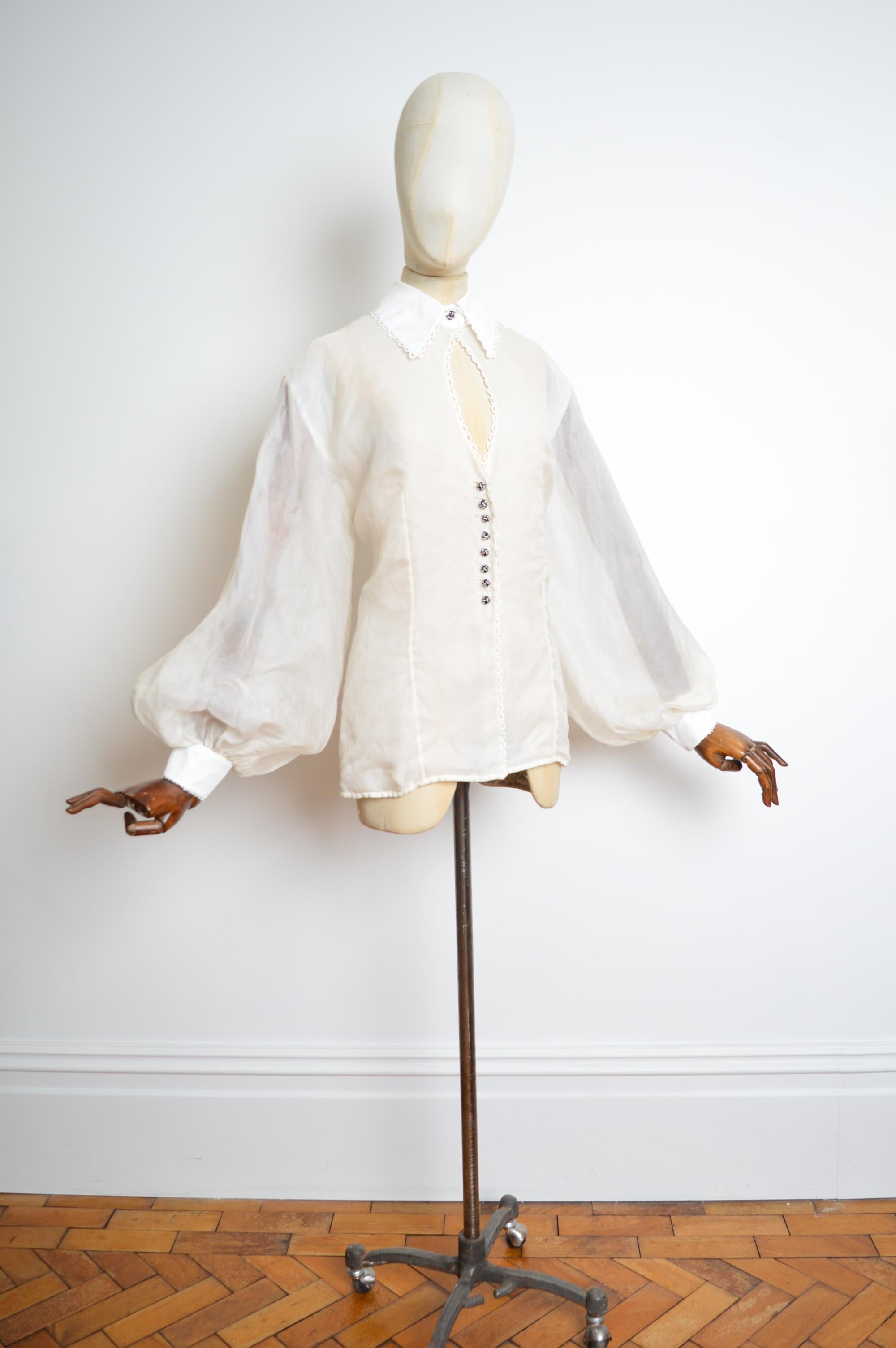 A/W 1995 1996 Christian Dior by Gianfranco Ferré Sheer White Ballon Sleeve Shirt For Sale 2