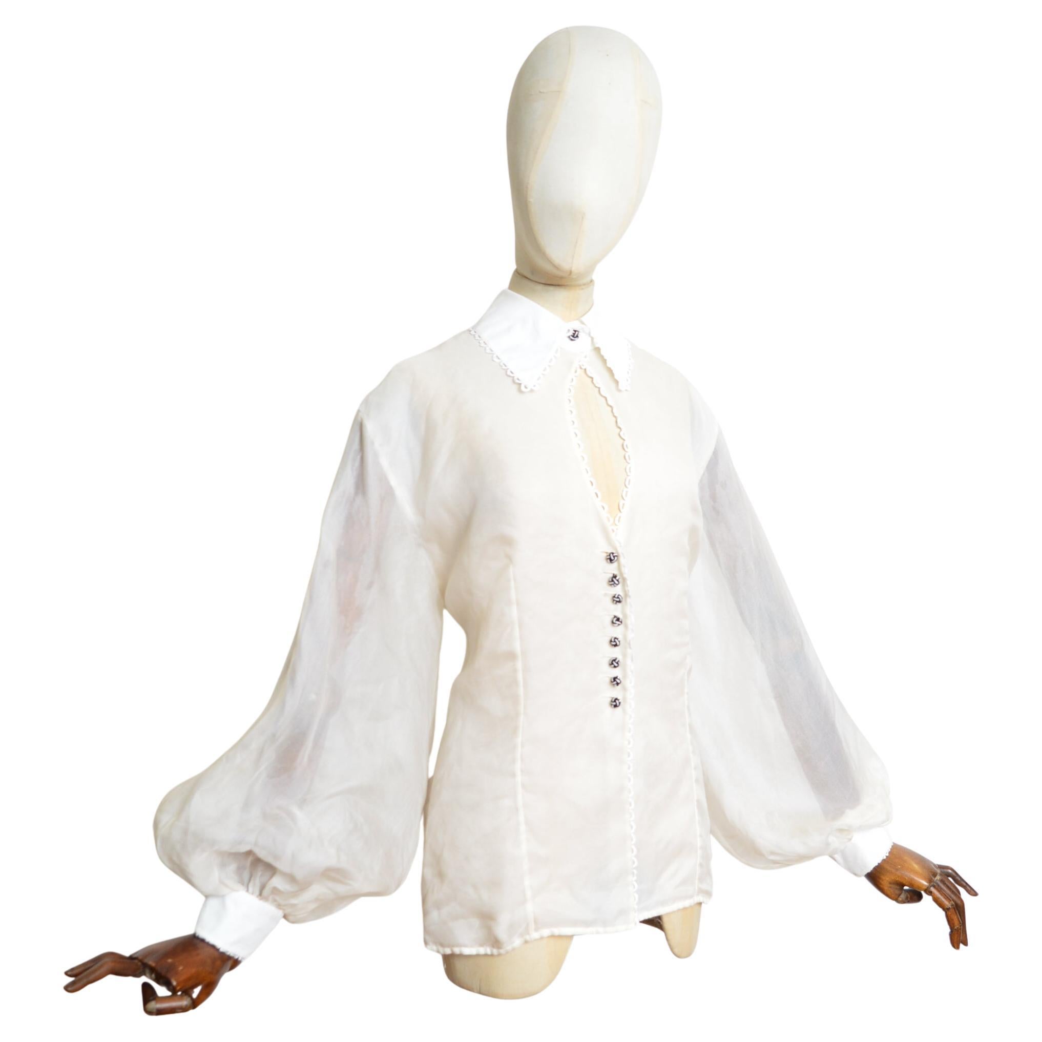 A/W 1995 1996 Christian Dior by Gianfranco Ferré Sheer White Ballon Sleeve Shirt For Sale