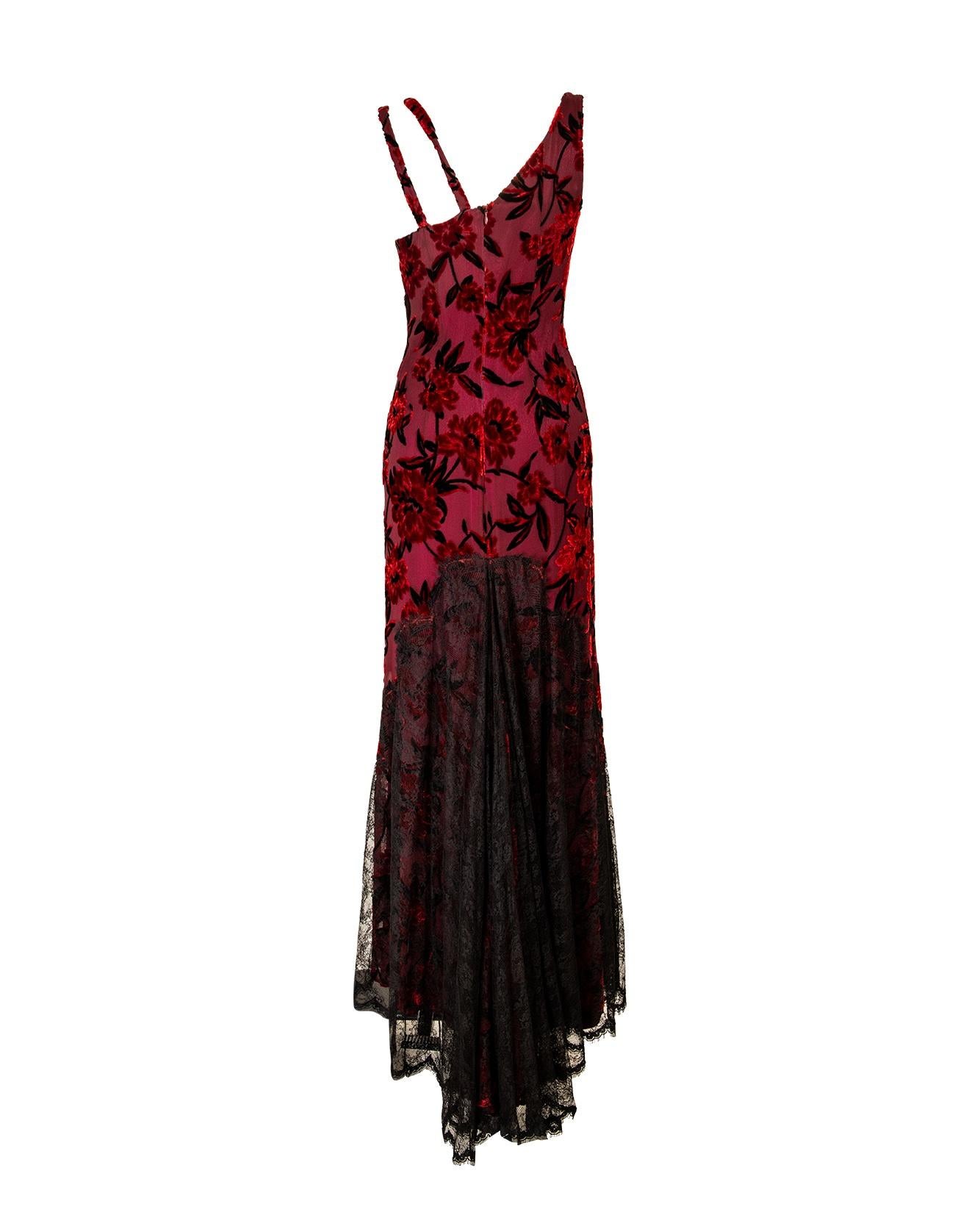 A/W 1995 Christian LaCroix Red Silk Devoré Gown In Excellent Condition In North Hollywood, CA