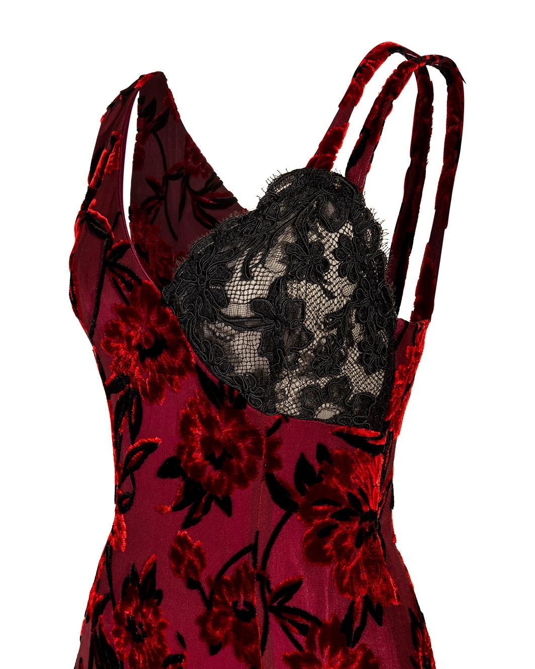 A/W 1995 Christian LaCroix Red Silk Devoré Gown 1