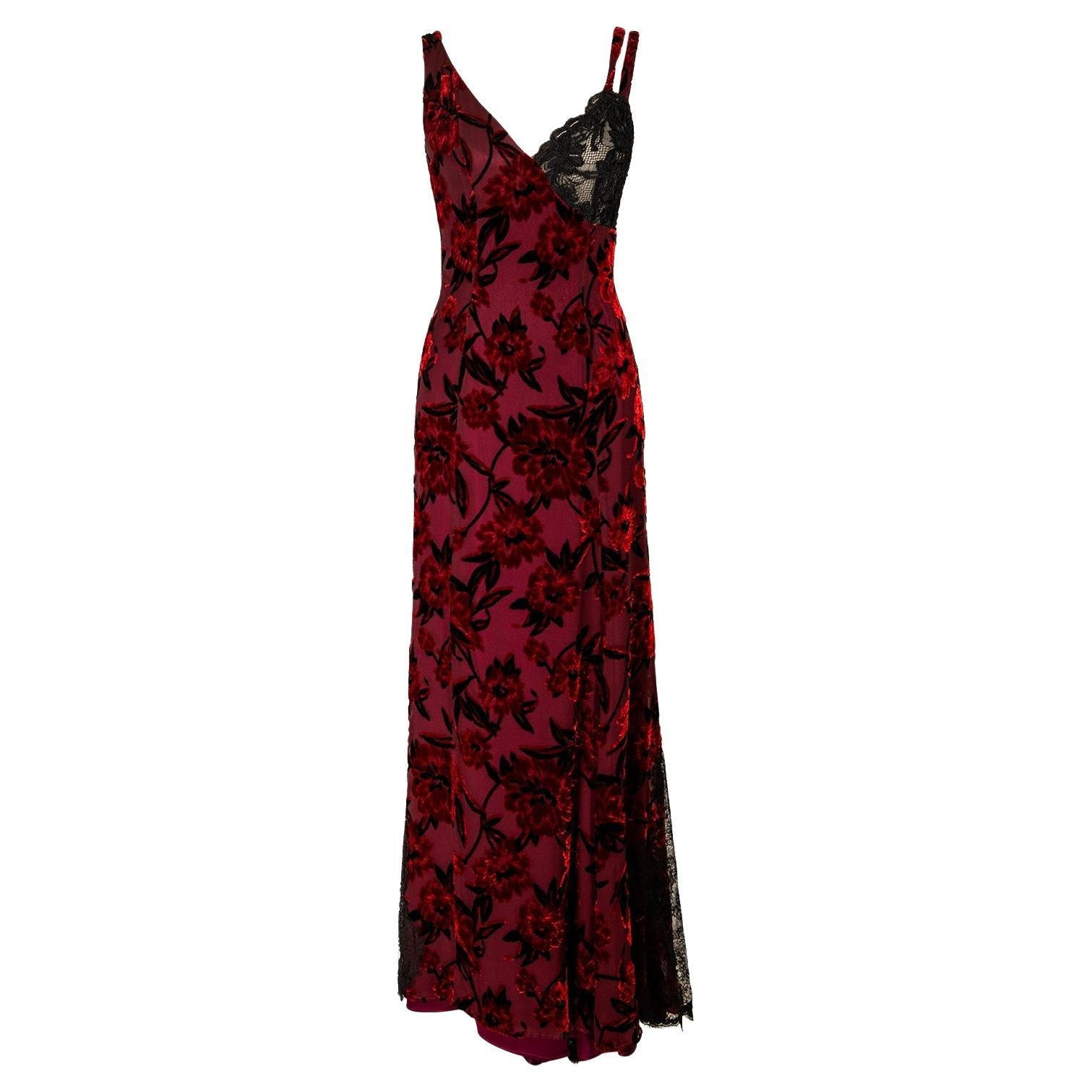 A/W 1995 Christian LaCroix Red Silk Devoré Gown For Sale at 1stDibs