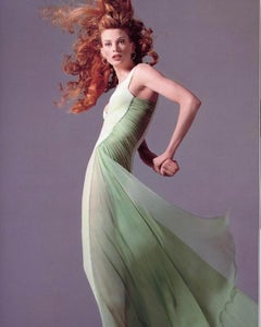 A/W 1995 Gianni Versace Green Silk Chiffon and Velvet Gown