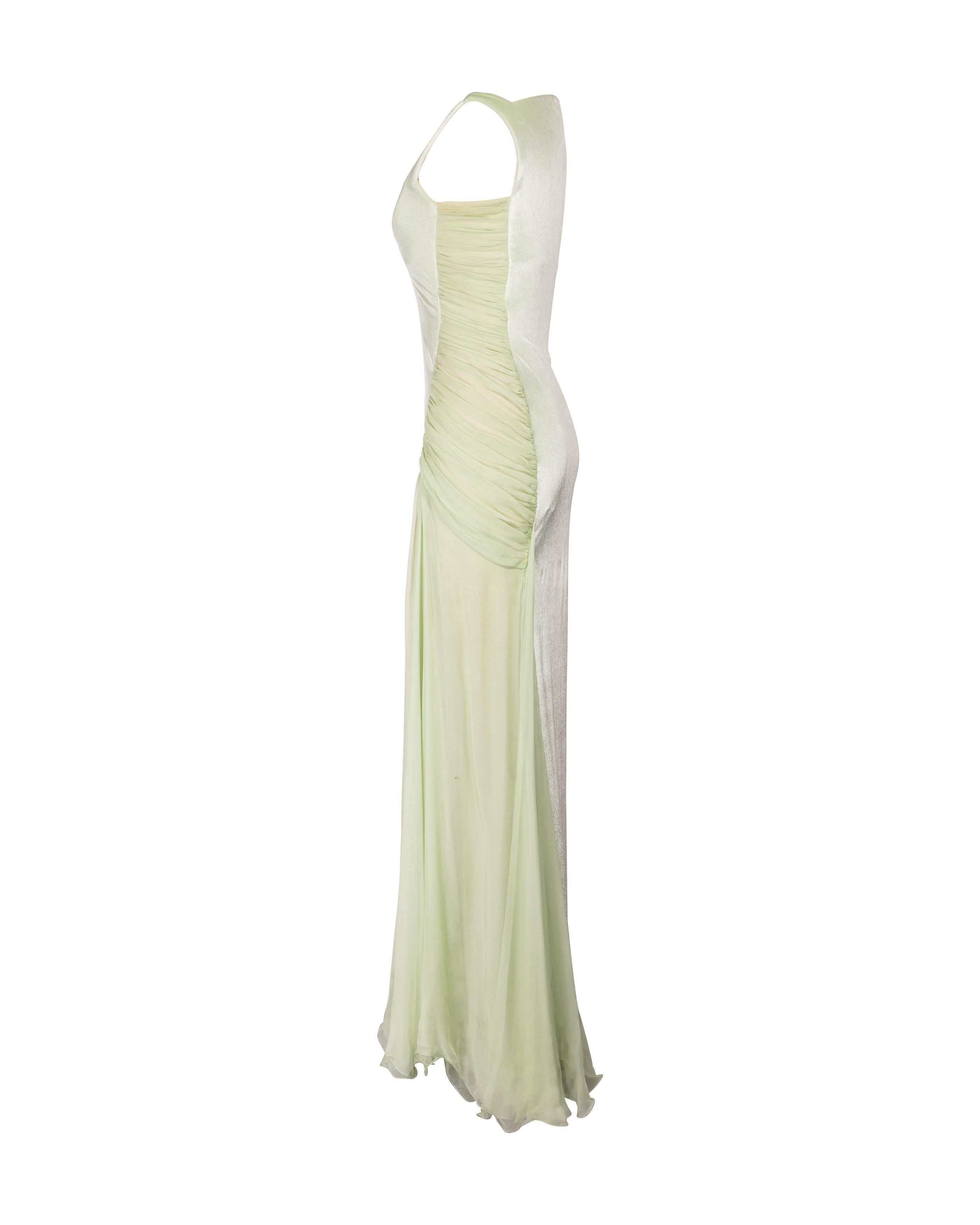 A/W 1995 Gianni Versace Green Silk Chiffon and Velvet Gown In Good Condition In North Hollywood, CA