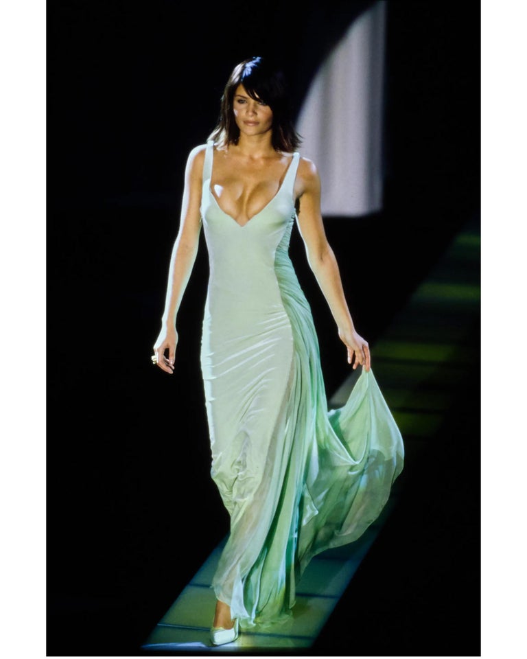 A/W 1995 Gianni Versace Green Silk Chiffon and Velvet Gown A/W 1995 Gianni Versace Green Silk Chiffon and Velvet Gown
